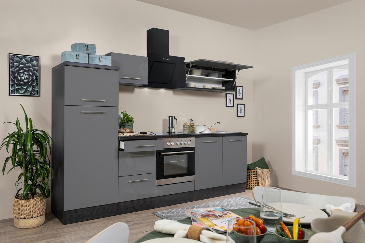 Küchenzeile Mit Geräten 270 Cm Grau - Eichefarben/Grau, KONVENTIONELL, Holzwerkstoff (270cm) - Respekta