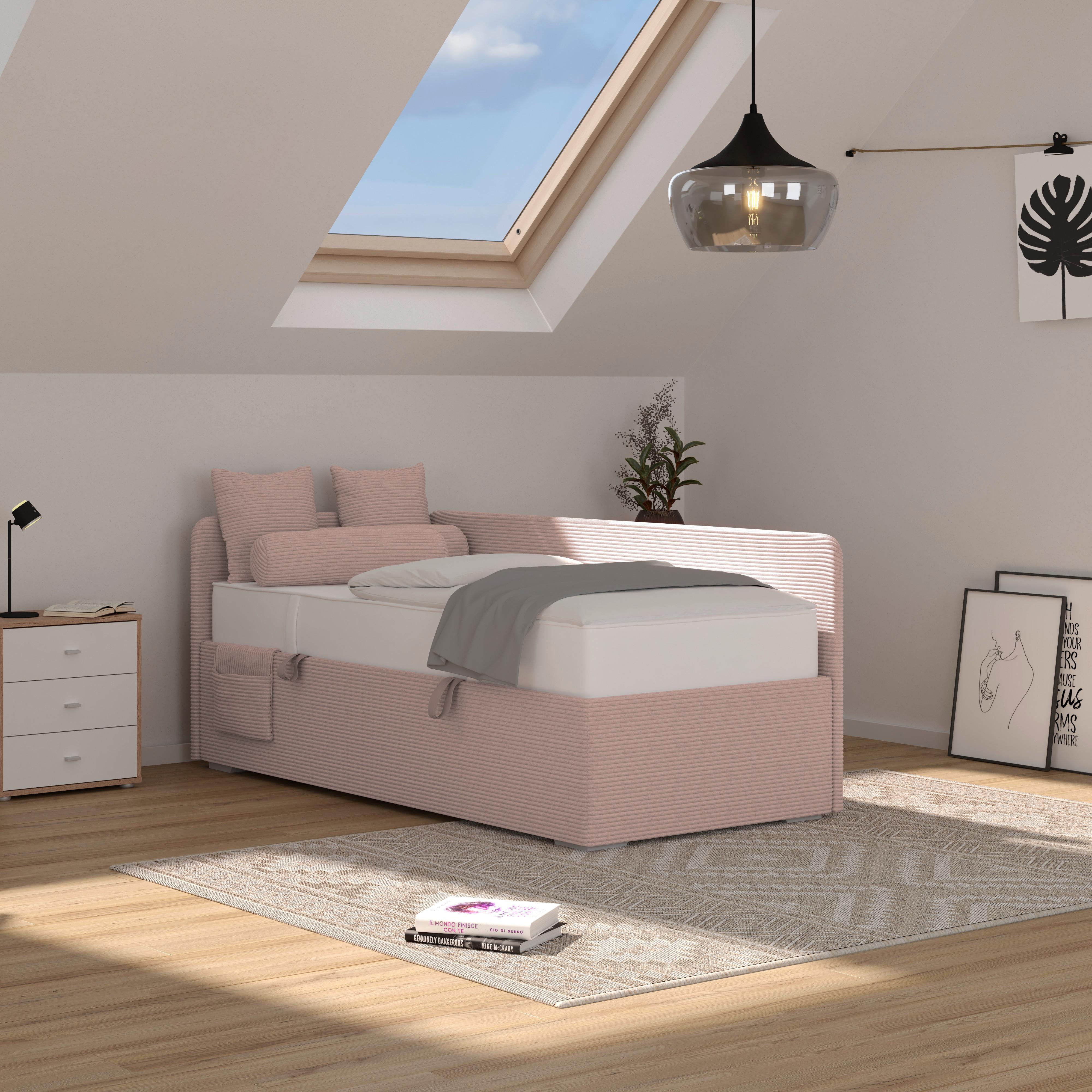 Kárpitozott Ágy Remi 90/200cm - rózsaszín, Modern, textil/fa (90/200cm)