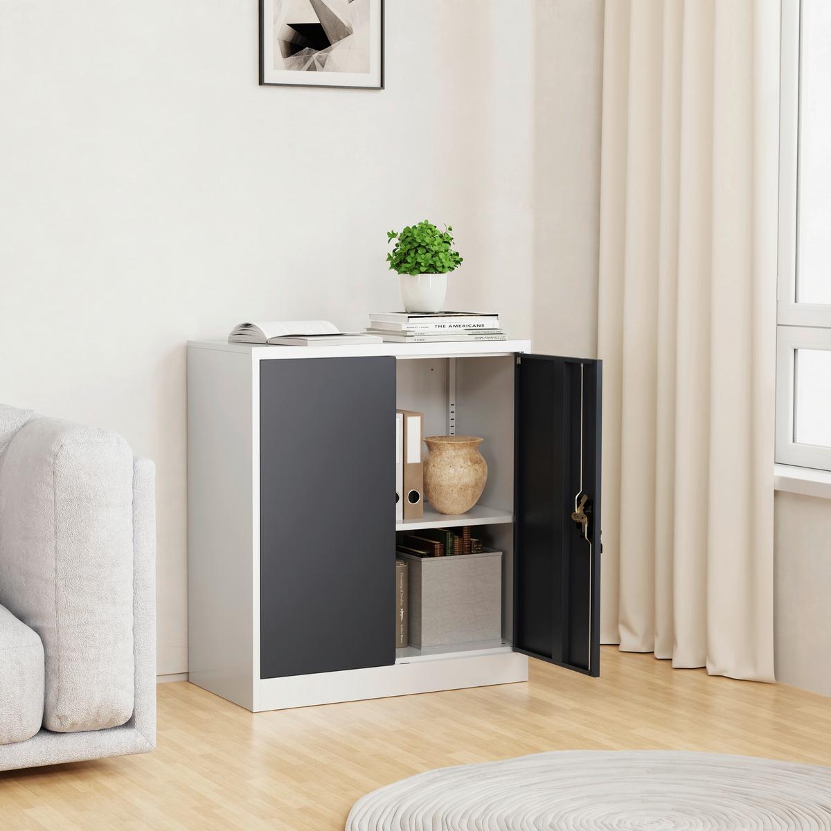 Aktenschrank Malivo Weiß/Anthrazit B: 80cm - Anthrazit/Weiß, KONVENTIONELL, Metall (80/90/40cm) - MID.YOU