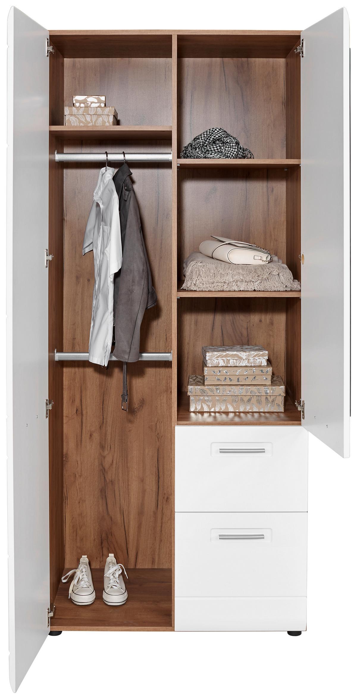 Nyílóajtós Szekrény Avensis New 90/205 Cm - tölgyfa színű/fehér, Konventionell, faalapú anyag (90/205,7/60cm) - Luca Bessoni