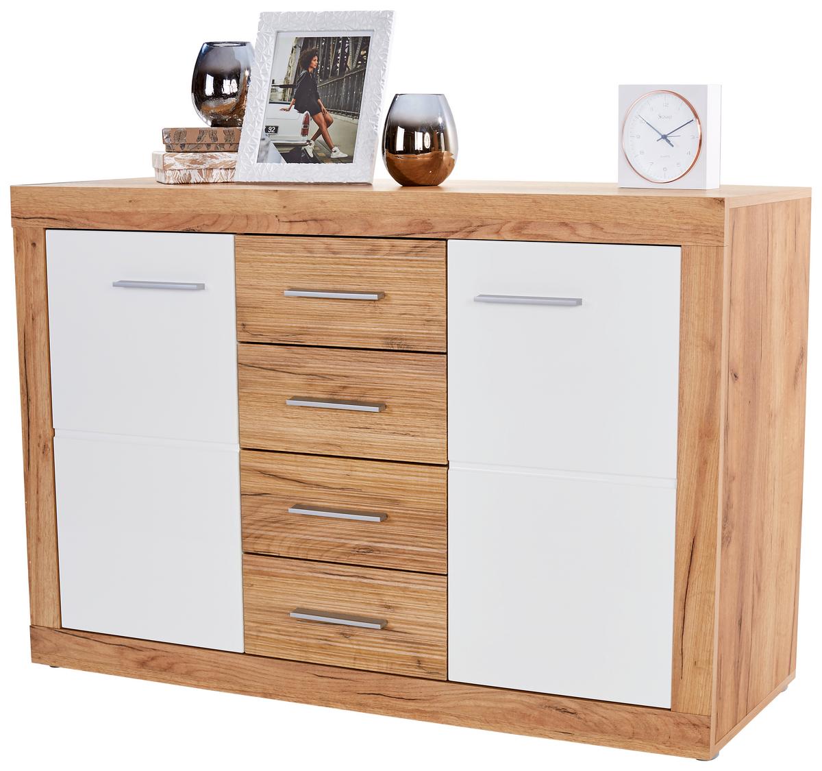 Kommode Xeno, Weiß/Eichefarben BxHxT: 137,5x86x39,9 cm - Eichefarben/Weiß, MODERN, Holzwerkstoff (137,5/86/39,9cm)
