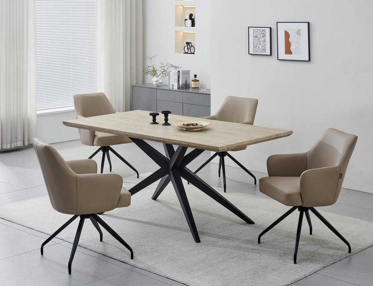 Armlehnstuhl Janette Schwarz/Taupe B: 57,5 cm - Taupe/Schwarz, MODERN, Leder/Holz (57,5/83,5/63cm) - Livetastic