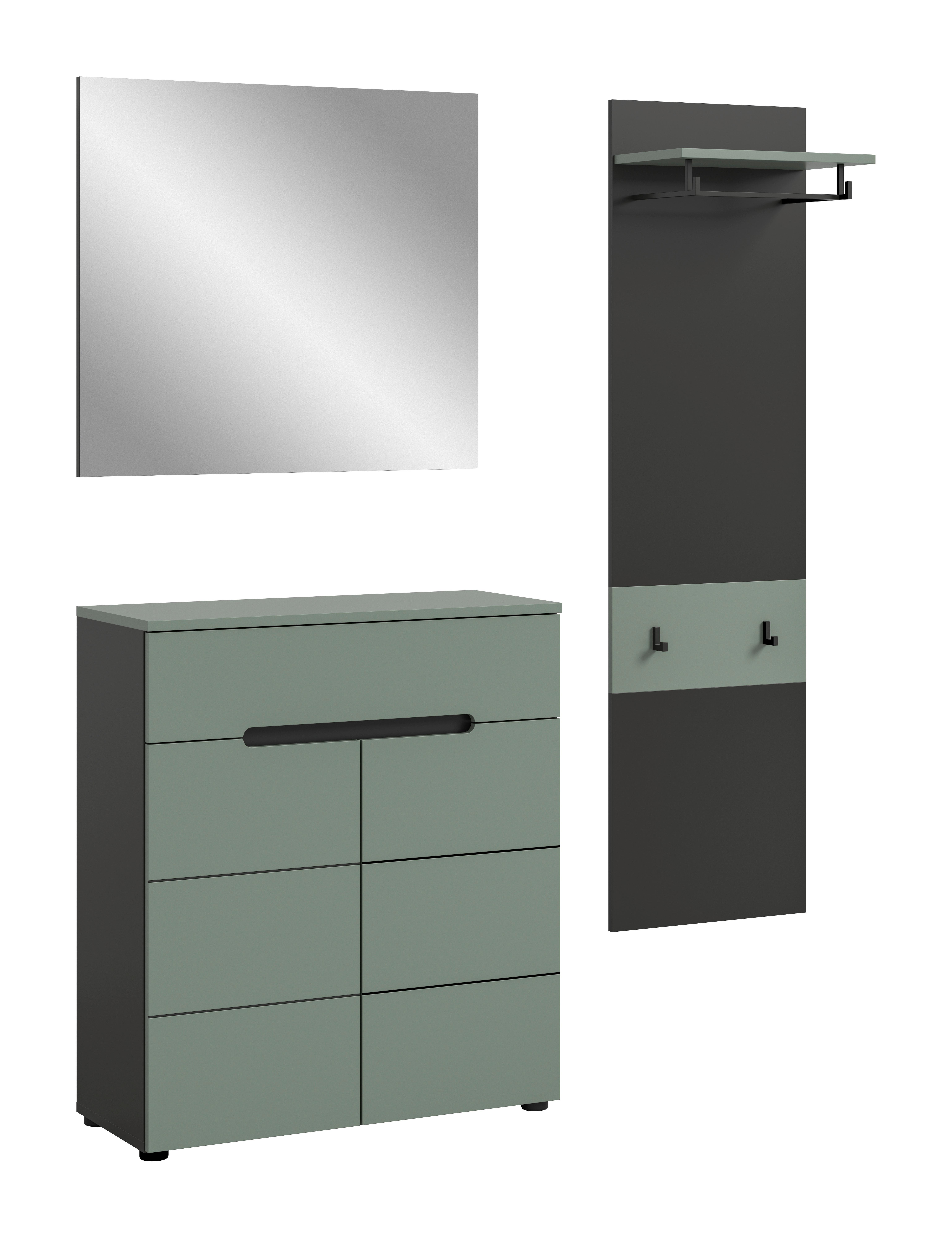 Garderobe Canu 3-Teilig Grau/Grün B: 140 cm - Design, Holzwerkstoff (140/190/37cm) - Livetastic