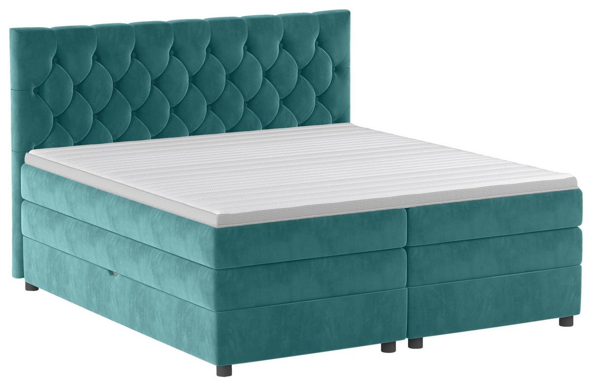 Boxspringbett Swing 9 Petrol 180x200 Cm H2 - Petrol/Schwarz, ROMANTIK / LANDHAUS, Textil (184/121/212cm) - James Wood