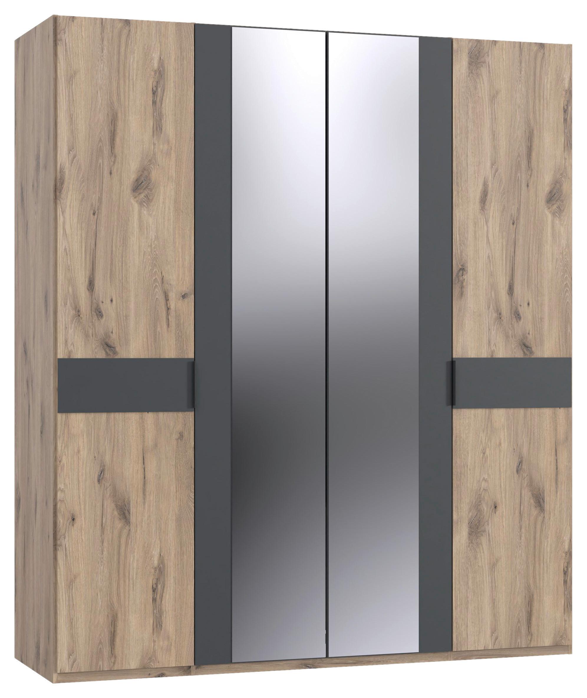 Skříň s otočnými dveřmi BERGAMO, š. 180 cm - barvy dubu/černá, Konvenční, kompozitní dřevo/plast (180/208/58cm) - Based