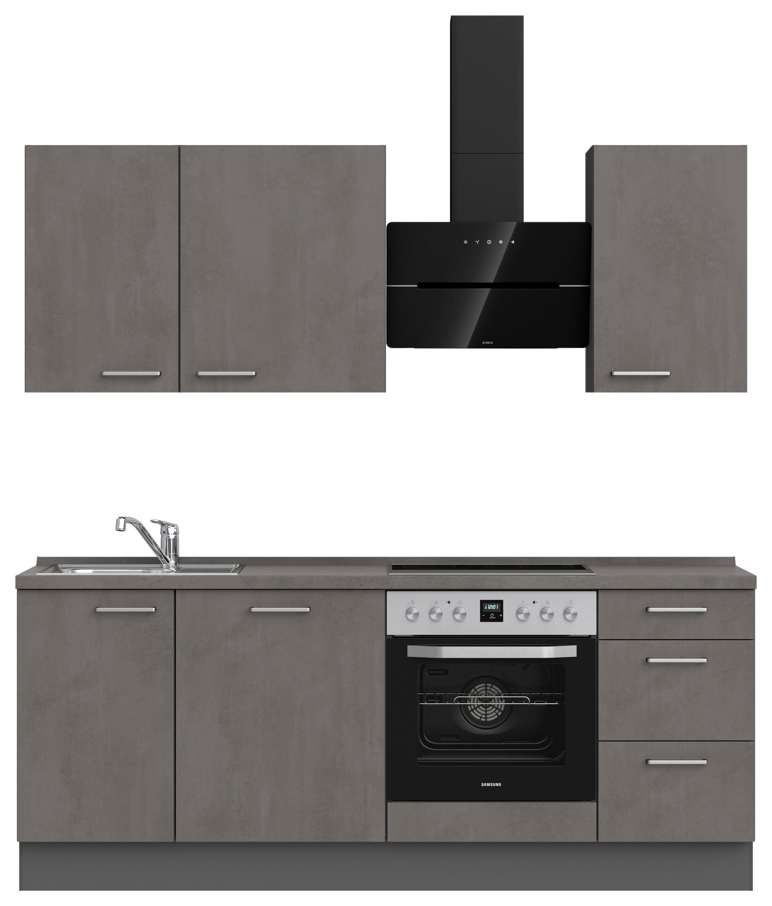 Kuchynská linka 210 cm, bridl.šedý betón/bridl.šedá - farba ušľachtilej ocele/bridlicová, Modern, kov/kompozitné drevo (210cm) - Nobilia