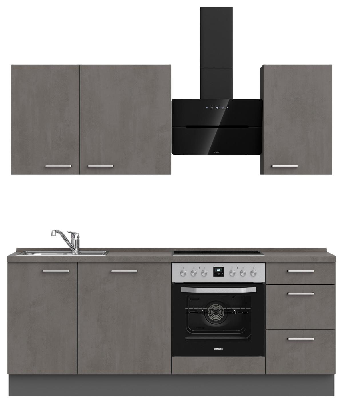 Kuchynská linka 210 cm, bridl.šedý betón/bridl.šedá - farba ušľachtilej ocele/bridlicová, Modern, kov/kompozitné drevo (210cm) - Nobilia