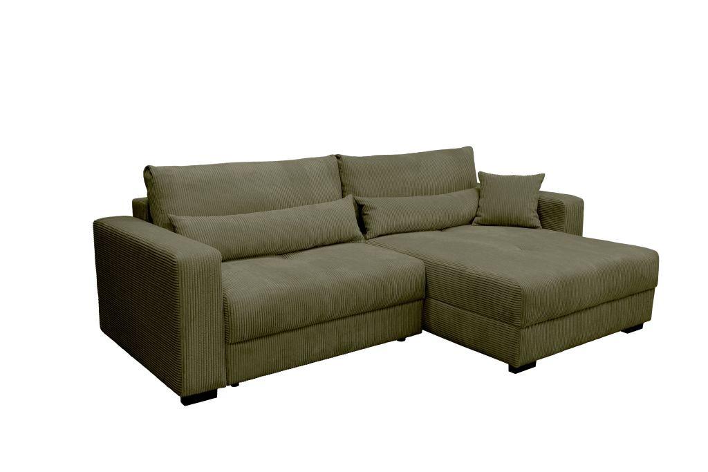 Rohová sedačka XELA, sezení boxspring, khaki manš. - černá/khaki, Moderní, textil (265/170cm)