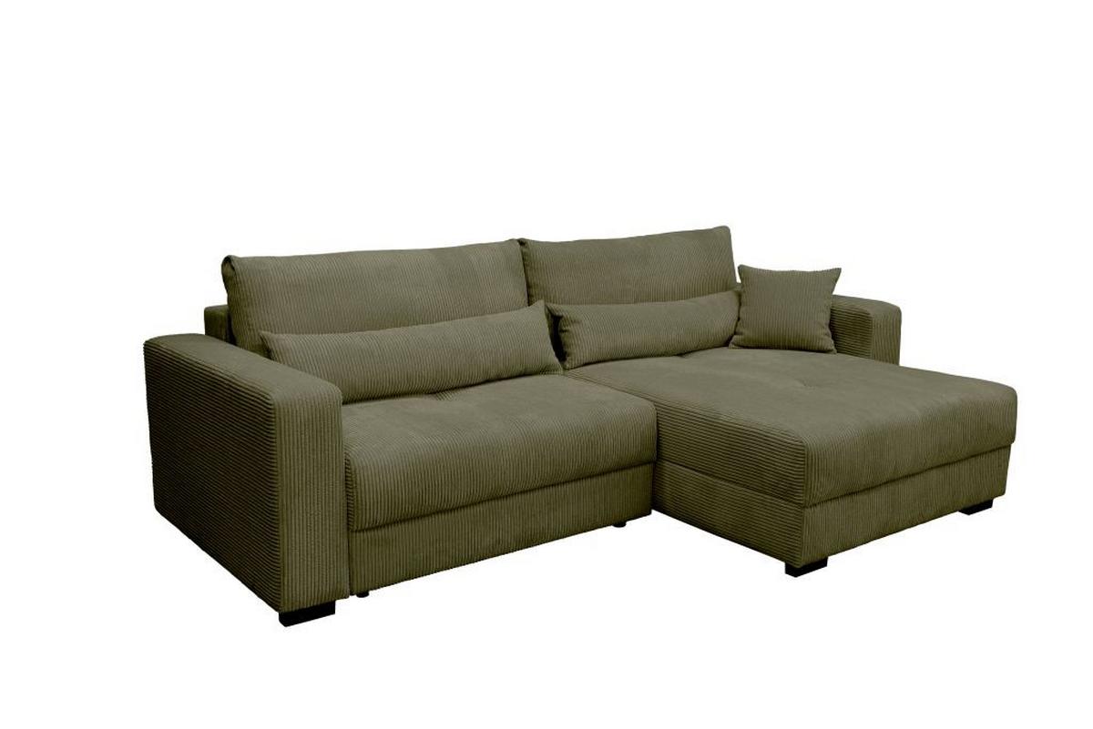 Rohová sedačka XELA, sezení boxspring, khaki manš. - černá/khaki, Moderní, textil (265/170cm)