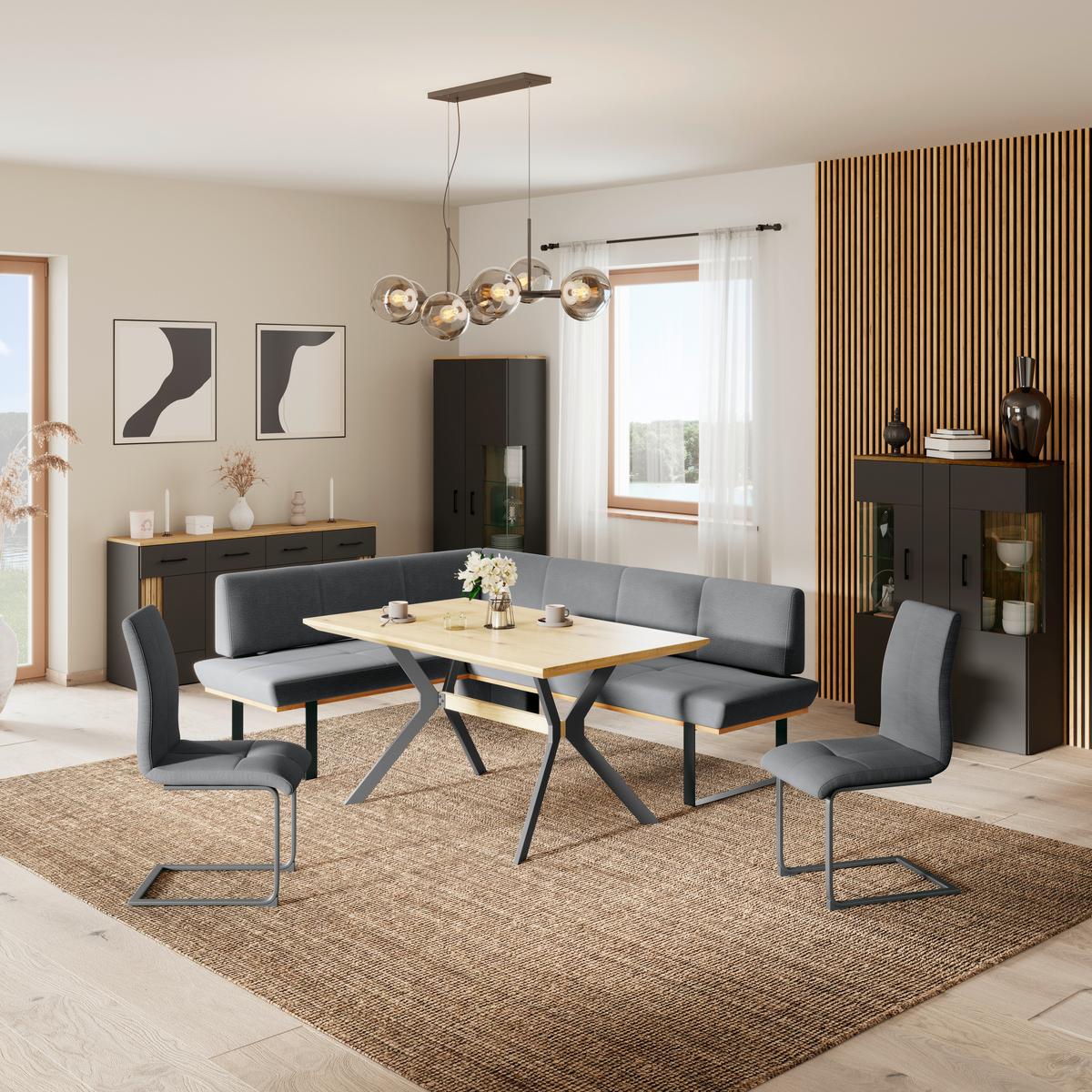 Eckbank Tristan Webstoff schwarz S:175x225cm - Schwarz, MODERN, Holz/Textil (175/225cm) - James Wood