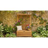 Blumenregal mit Sitzbank & Aufbewahrung - Akaziefarben, Basics, Holz (39/91,5/151,5cm)