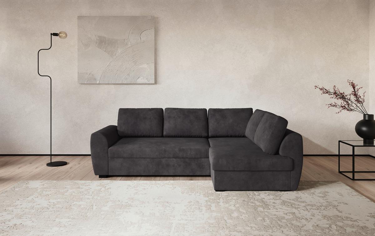 Ecksofa mit Bettfunktion Drift Microfaser schwarz, B: 253cm - Schwarz, Trend, Textil (253/154cm)