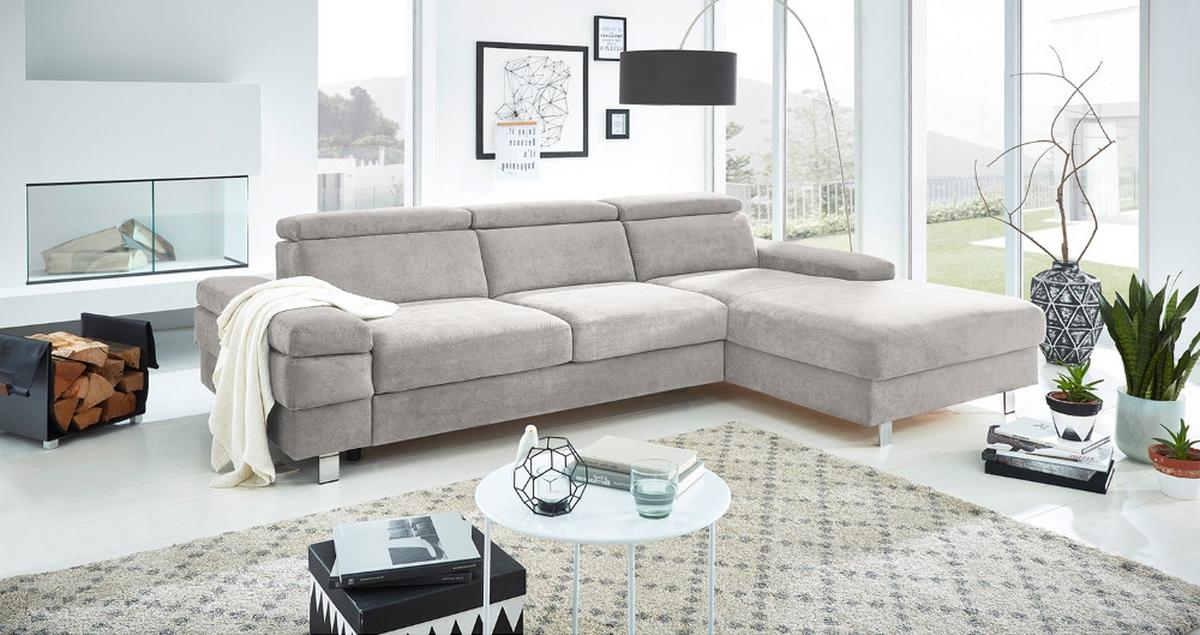 Ecksofa Silberfarben S: 259x182 Cm - Silberfarben, KONVENTIONELL, Textil (259/182cm) - Trendmanufaktur