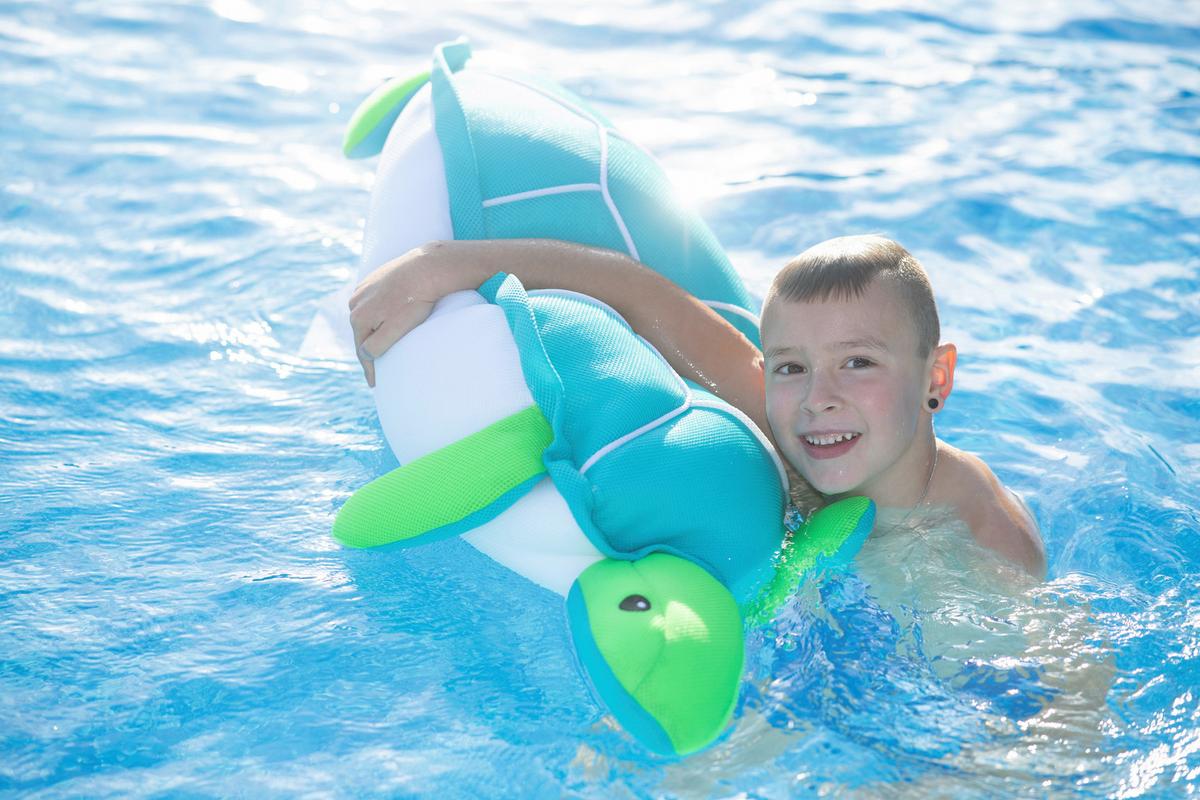 Schwimmtier Schildkröte Hellbau, L/B/H: 82x100x15cm - Hellblau, KONVENTIONELL, Textil (82/100/15cm)