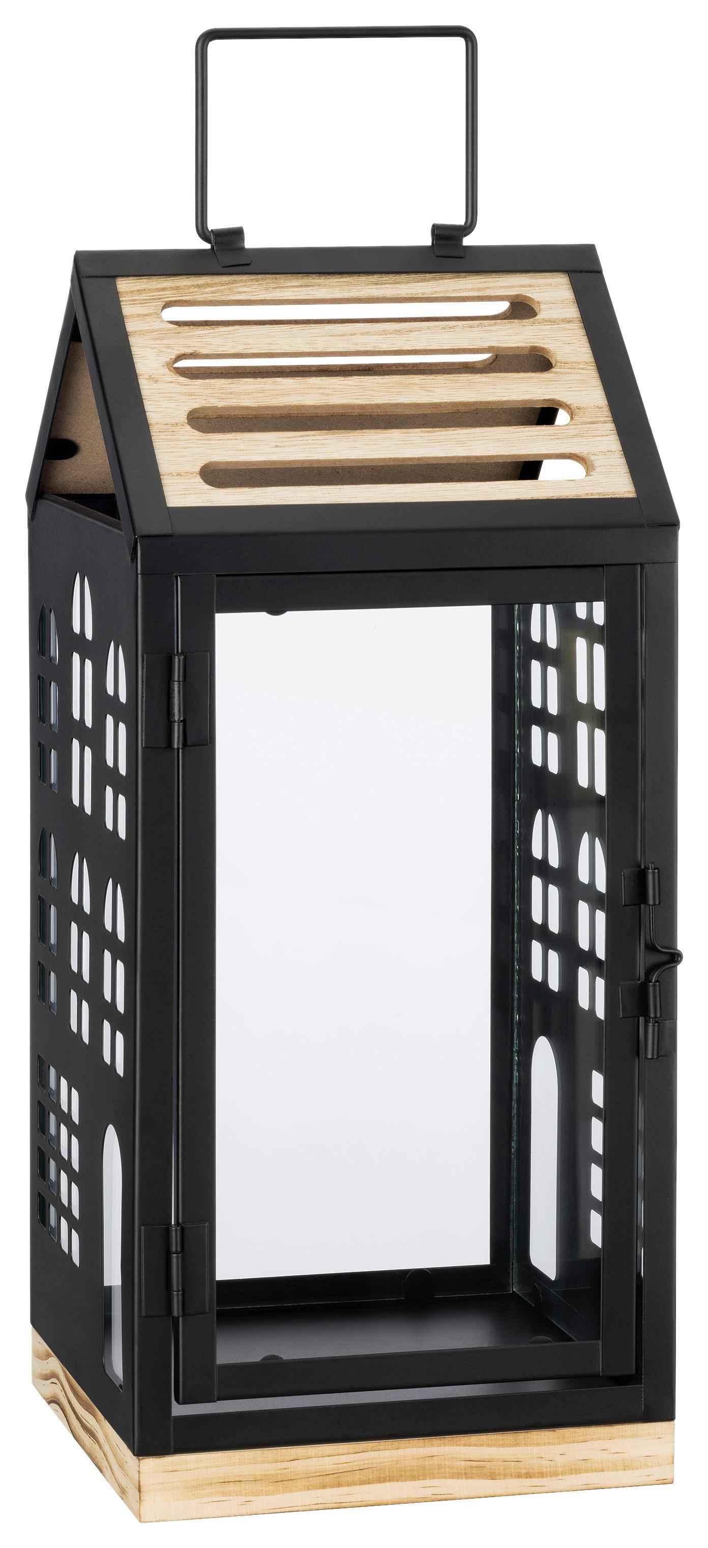 Laterne Hermine -Paz- - Schwarz/Naturfarben, KONVENTIONELL, Glas/Holzwerkstoff (15cm) - Luca Bessoni