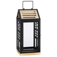 Laterne Hermine - Schwarz/Naturfarben, KONVENTIONELL, Glas/Holzwerkstoff (15cm) - Luca Bessoni