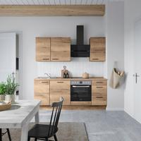 Kuchyňská linka 210 cm, dekor dub Havanna - černá/tmavý dub, Moderní, kov/kompozitní dřevo (210cm) - Nobilia