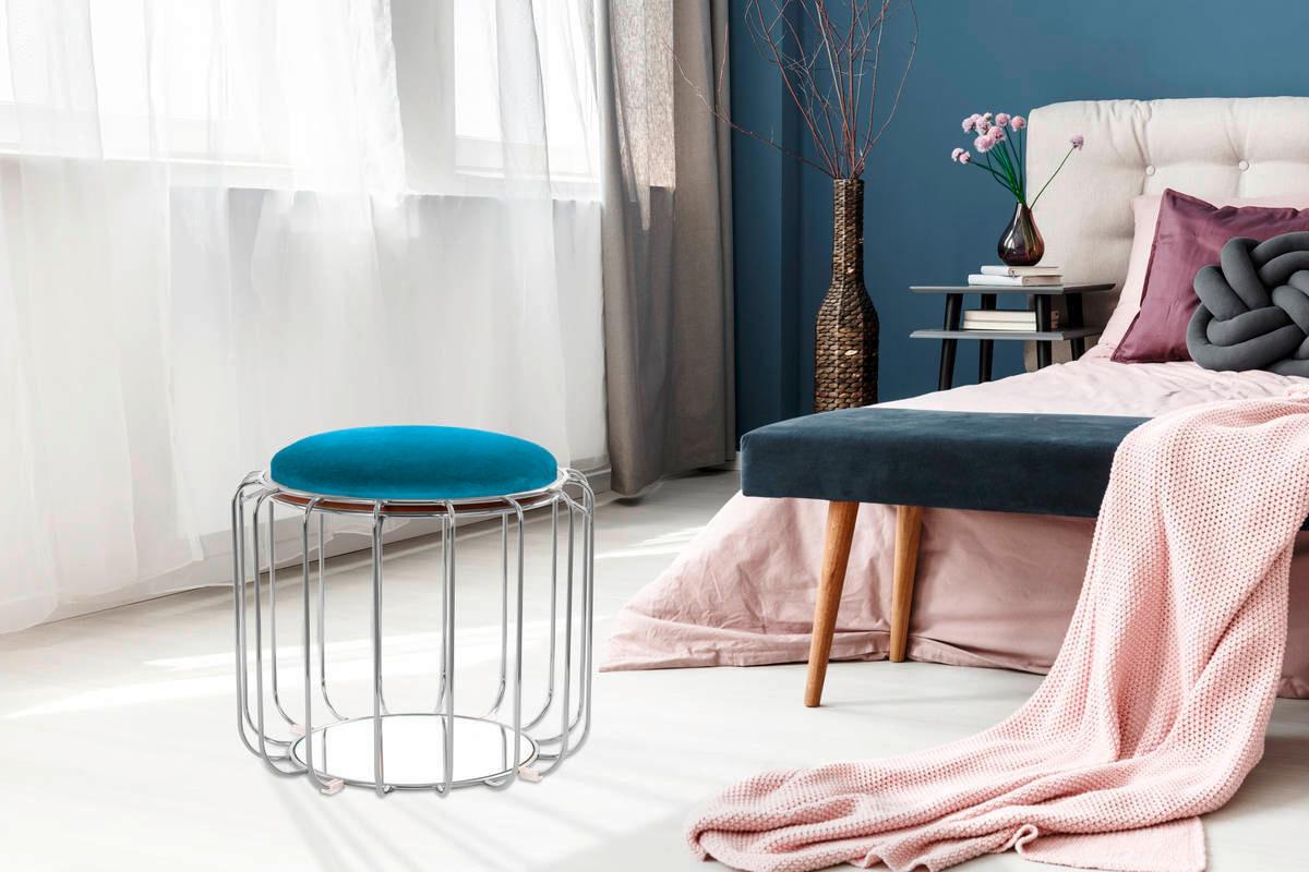 Beistelltisch/pouf 2 In 1 Comfortable Silber/petrol - Silberfarben/Petrol, Basics, Glas/Holzwerkstoff (50/50/45cm) - Kayoom