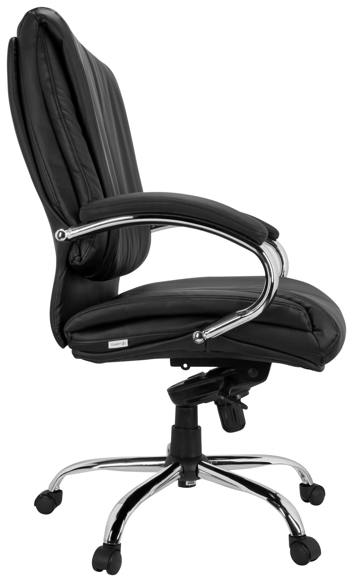 Chefsessel Xxl H 100 Pu Lederlook Schwarz Bis 150 Kg - Silberfarben/Schwarz, Basics, Kunststoff/Textil (66/113/70cm) - MID.YOU
