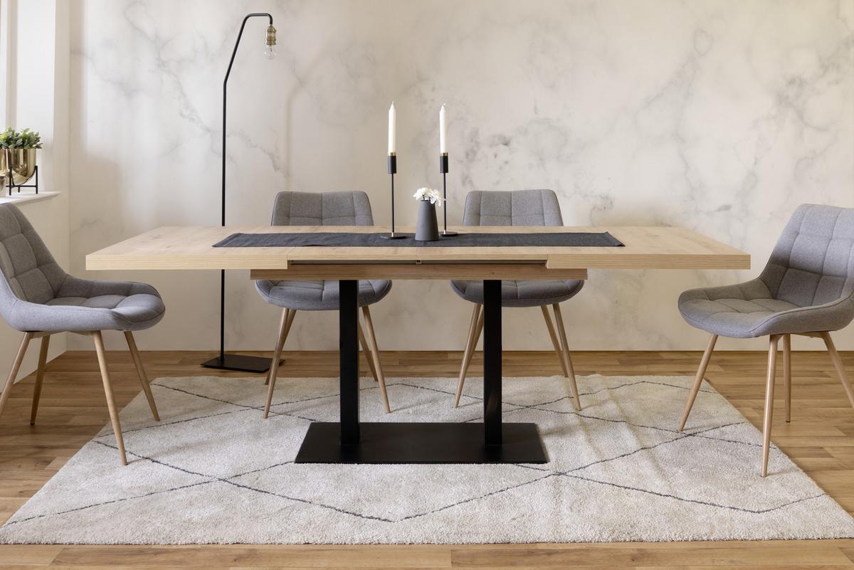 Esstisch ausziehbar Quadrato LxB: 120x80 cm Eiche Dekor - Schwarz/Eiche Artisan, KONVENTIONELL, Holzwerkstoff/Metall (120/80/74cm) - MID.YOU