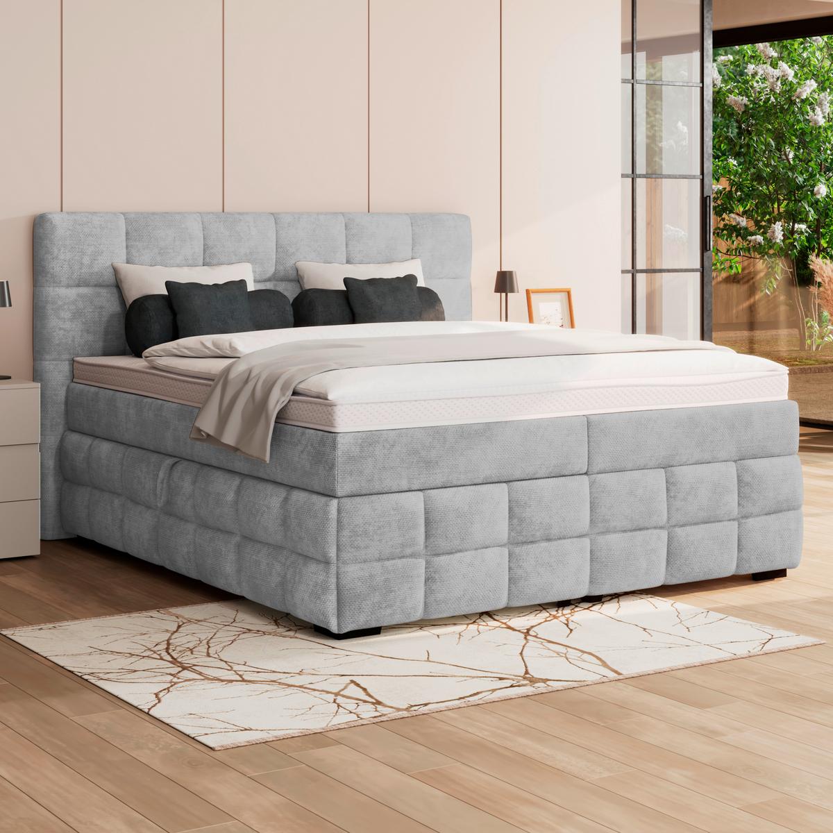 Čalouněná postel VEGA 180x200 cm, světle šedá - černá/světle šedá, Trend, dřevo/textil (180/200cm)