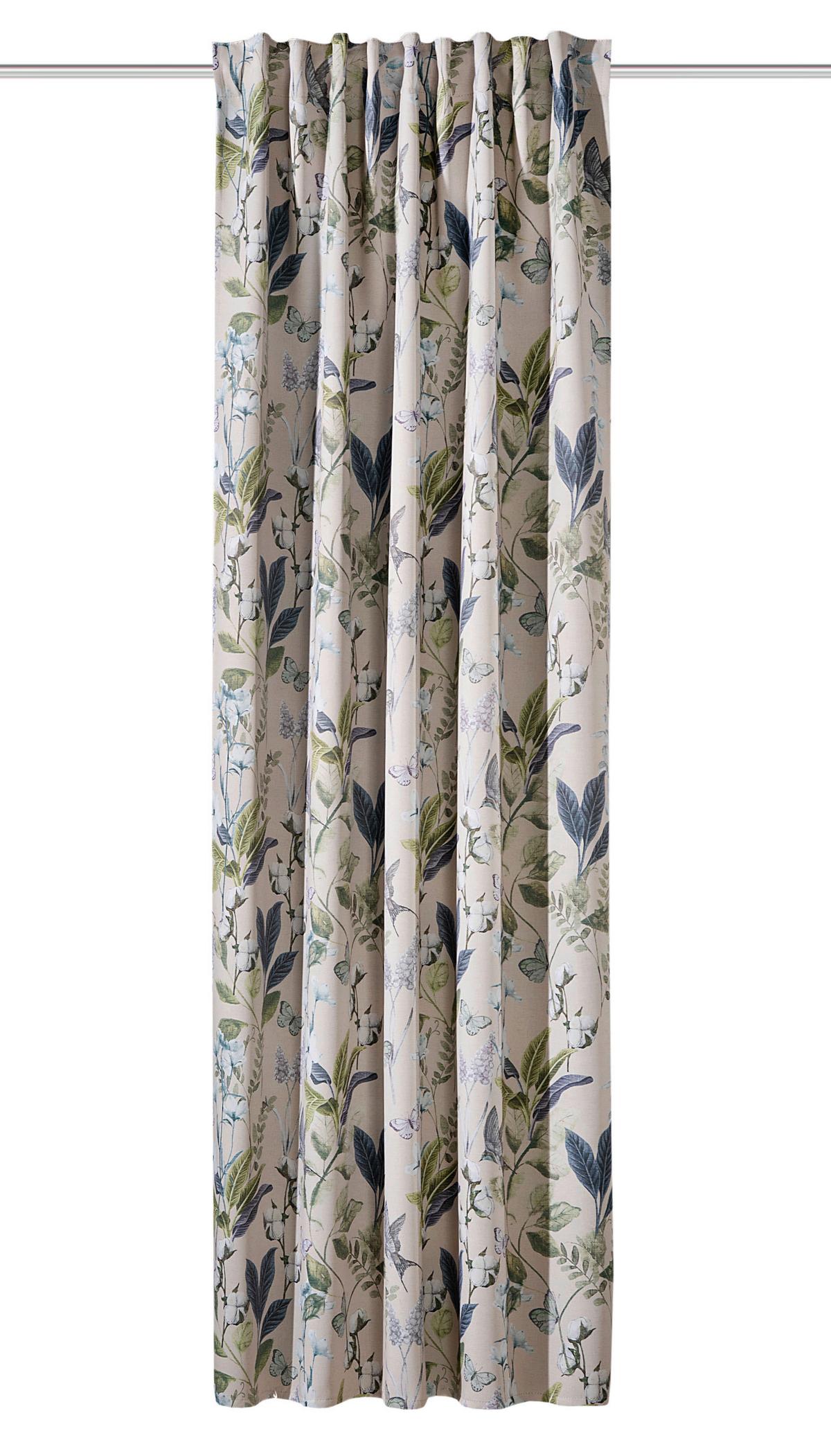 Fertigvorhang Taira - Smaragdgrün/Naturfarben, Natur, Textil (135/245cm)