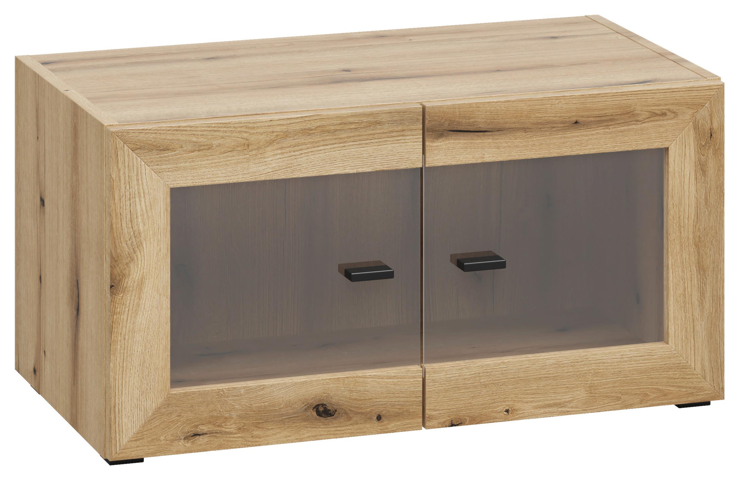 Vitrine 2 Türen, B: 64 cm Sixty-Four, Eichefarben - Eichefarben/Schwarz, Trend, Glas/Holzwerkstoff (64/32/35cm)