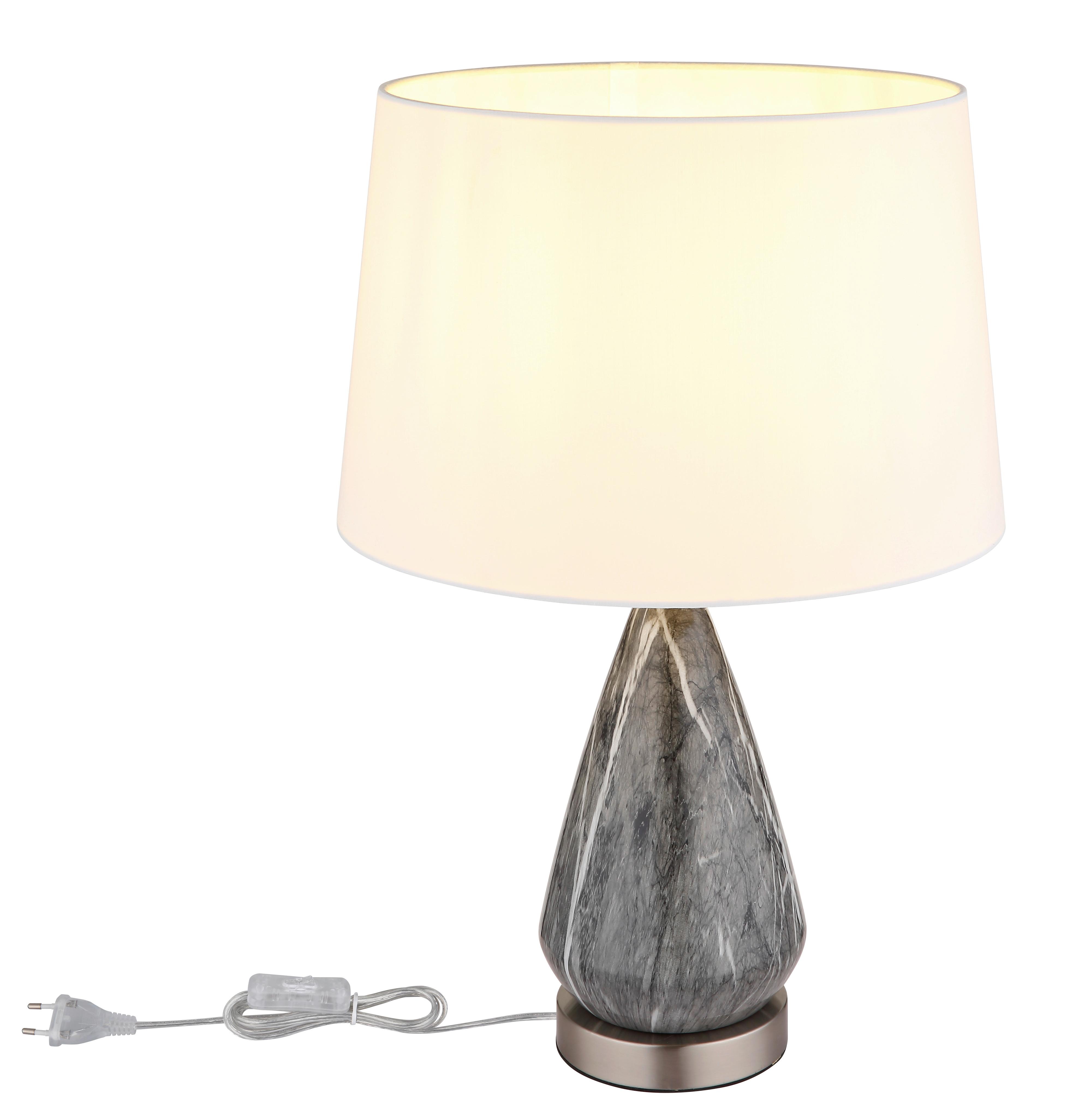 Tischleuchte 24147w - Weiß/Nickelfarben, KONVENTIONELL, Textil/Metall (35/54cm) - Globo