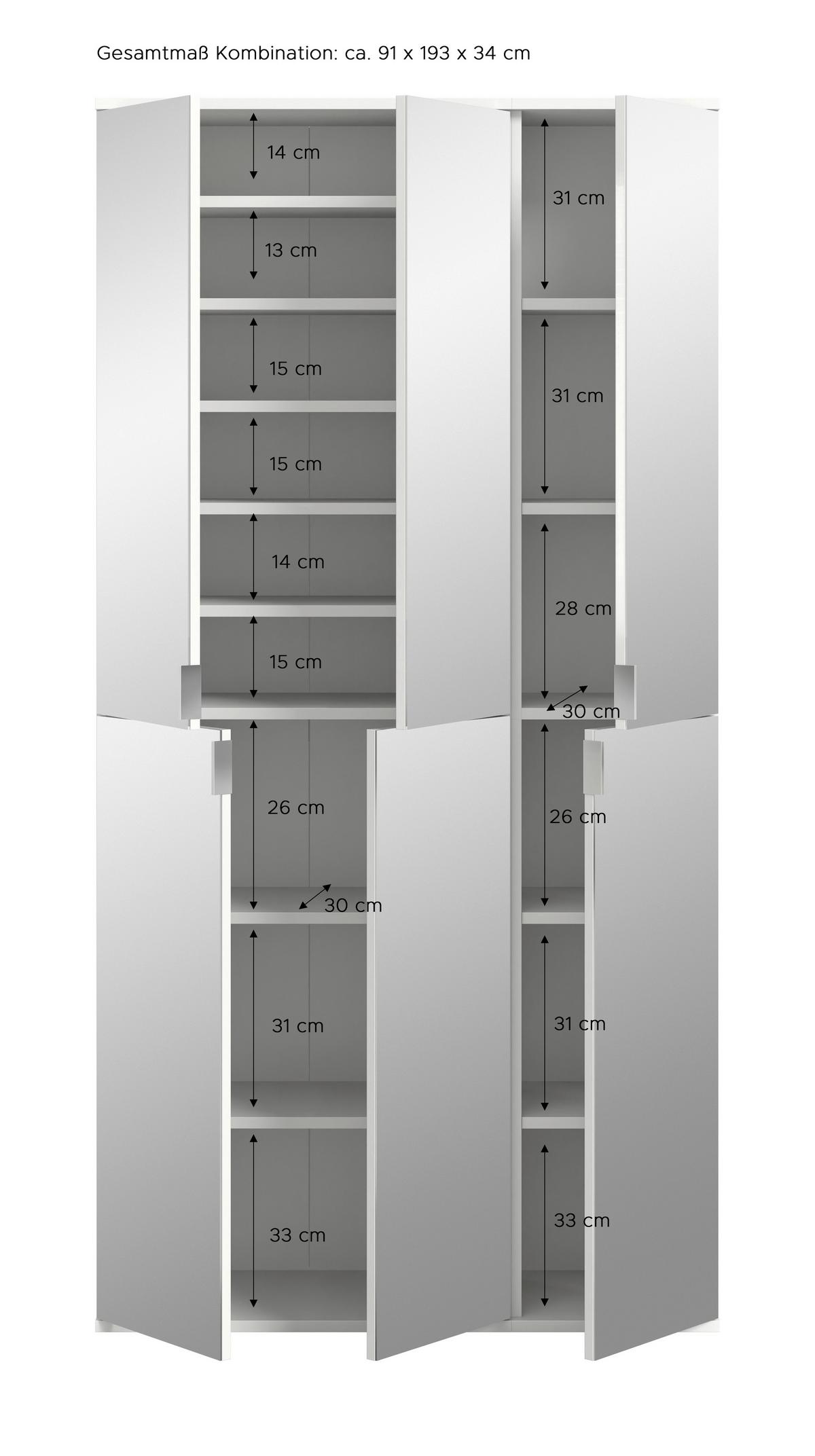 Garderobenschrank Projekt Eiche Dekor Grau - Eichefarben/Grau, KONVENTIONELL, Glas/Holzwerkstoff (91/193/34cm) - MID.YOU