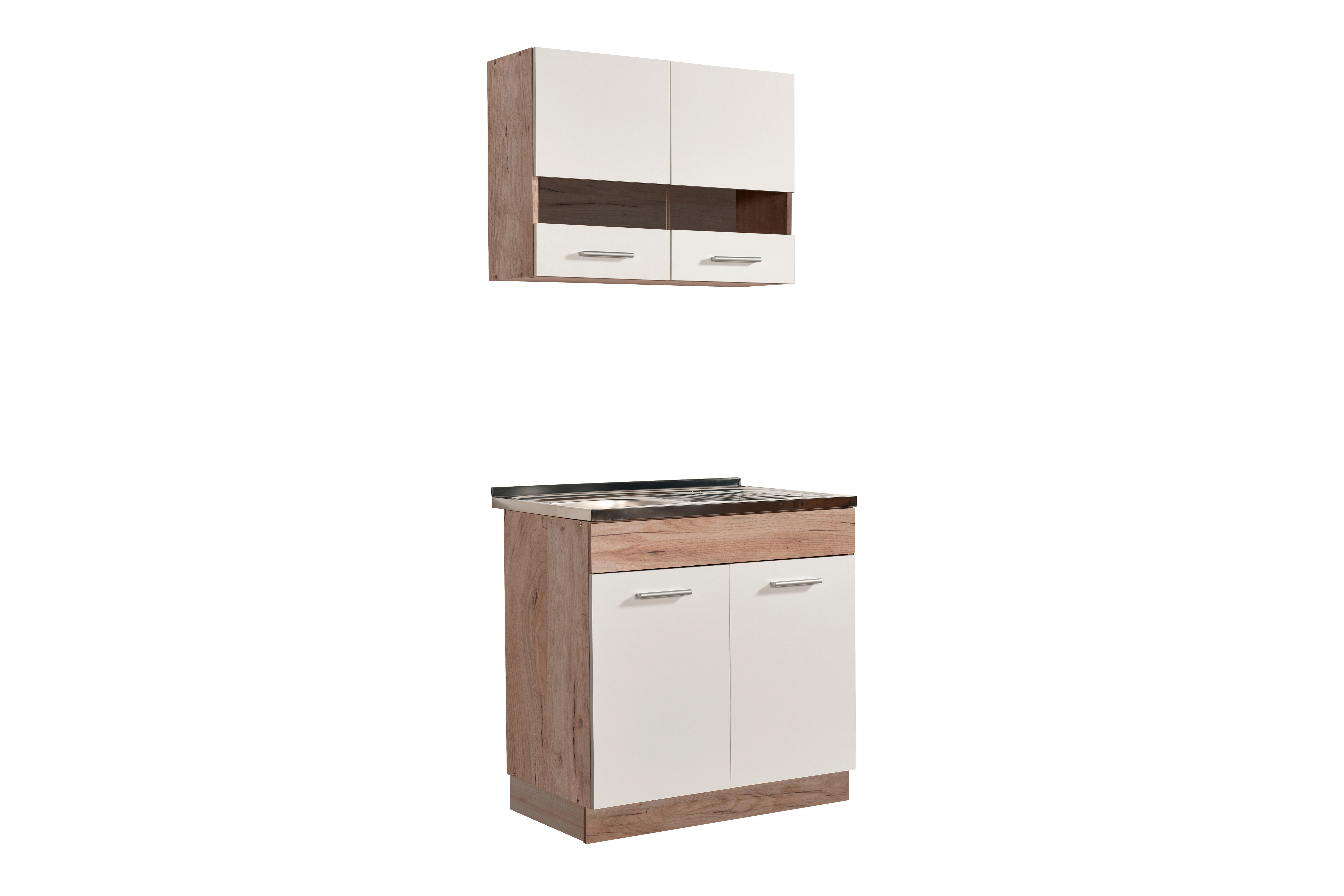 Konyhablokk Dalila 80/206 Cm - szürke tölgy/fehér, Basics, faalapú anyag (80/206,5/51,5cm)