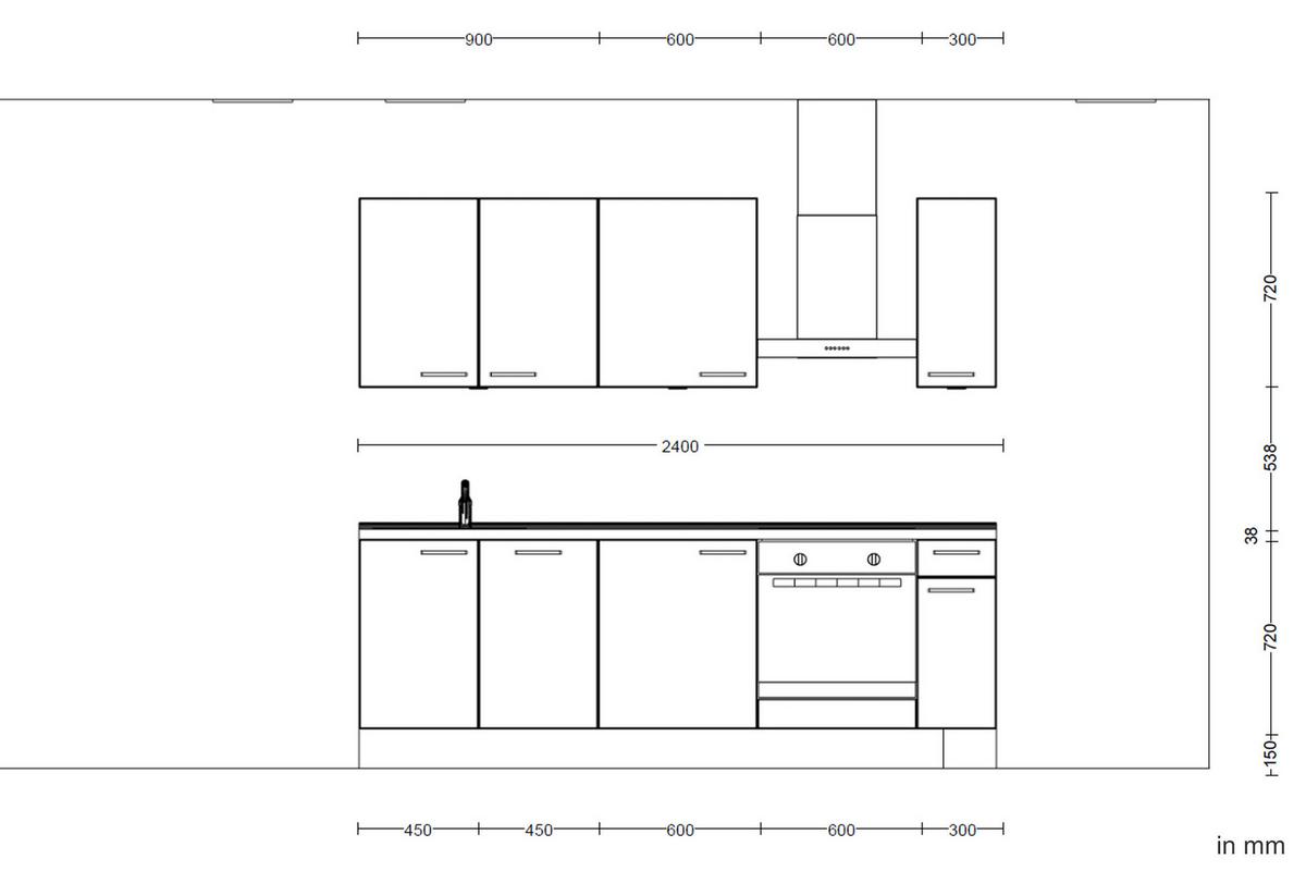 Kuchyňská linka 240 cm, kamenná sivá - šedá/černá, Moderní, kov/kompozitní dřevo (240cm) - Nobilia