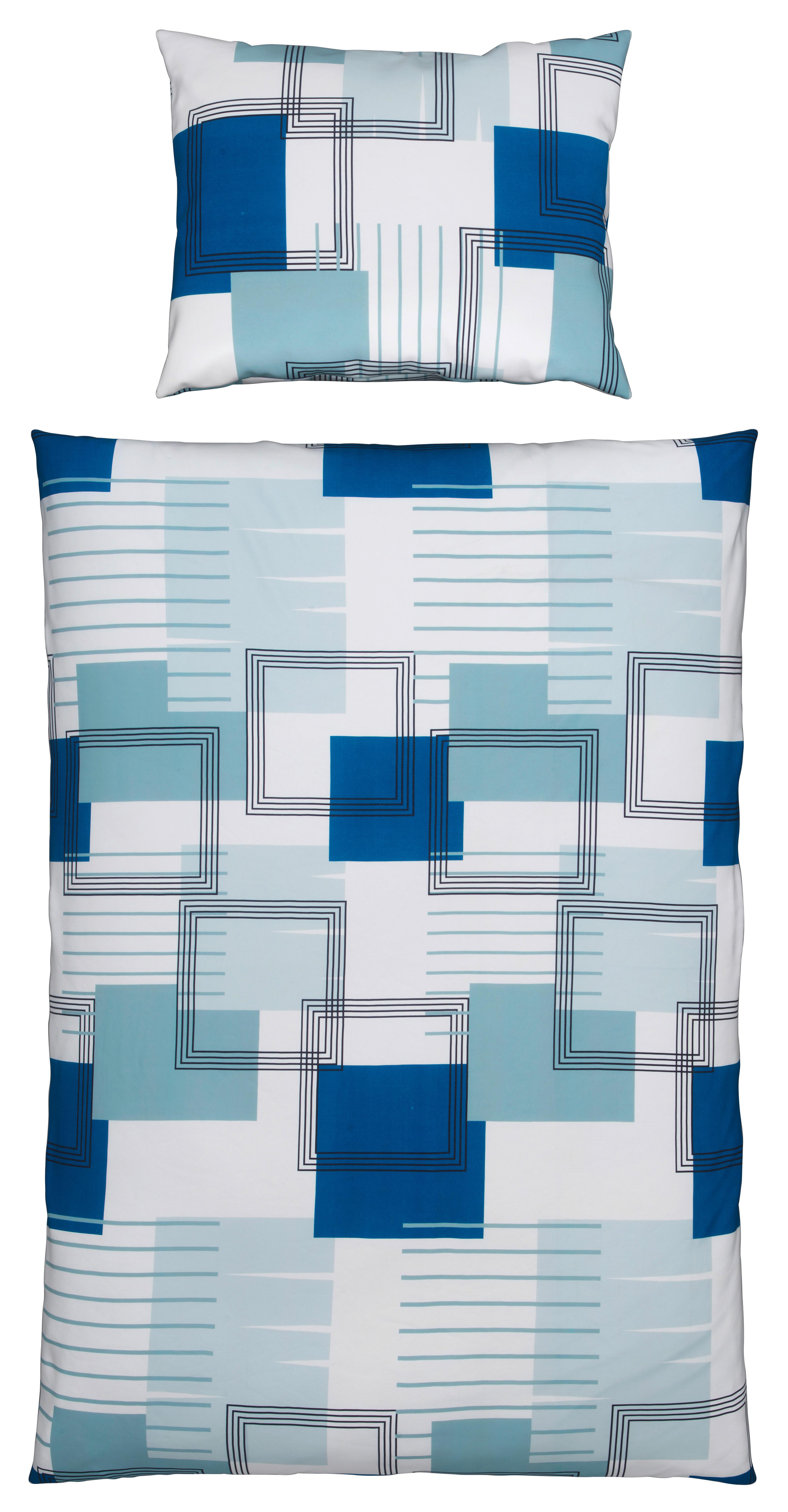 Bettwäsche 140x200 cm Trude Polyester Blau/Weiß/Grau - Blau/Weiß, KONVENTIONELL, Textil - Ondega