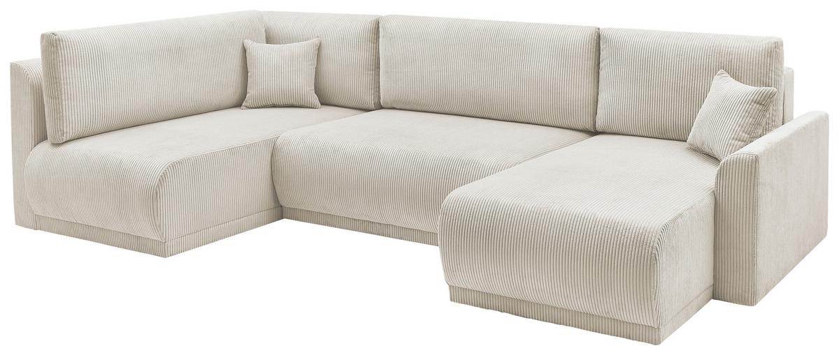 Rohová sedačka KIM U, oboustranná, krémový manšestr - krémová, Moderní, dřevo (146/313/160cm)
