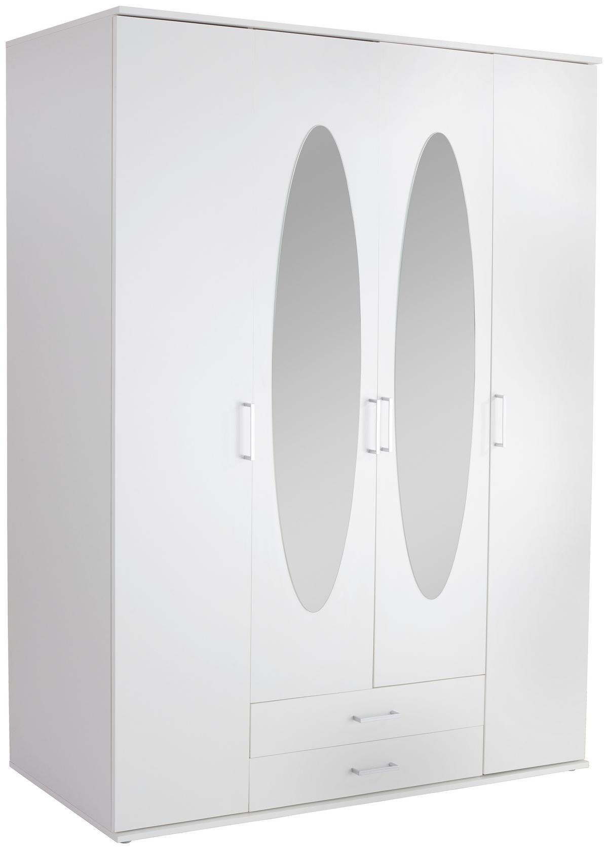 Drehtürenschrank Mit Spiegel 159 cm Paul, Weiß - Weiß, Basics, Glas/Holzwerkstoff (159/196/54cm)