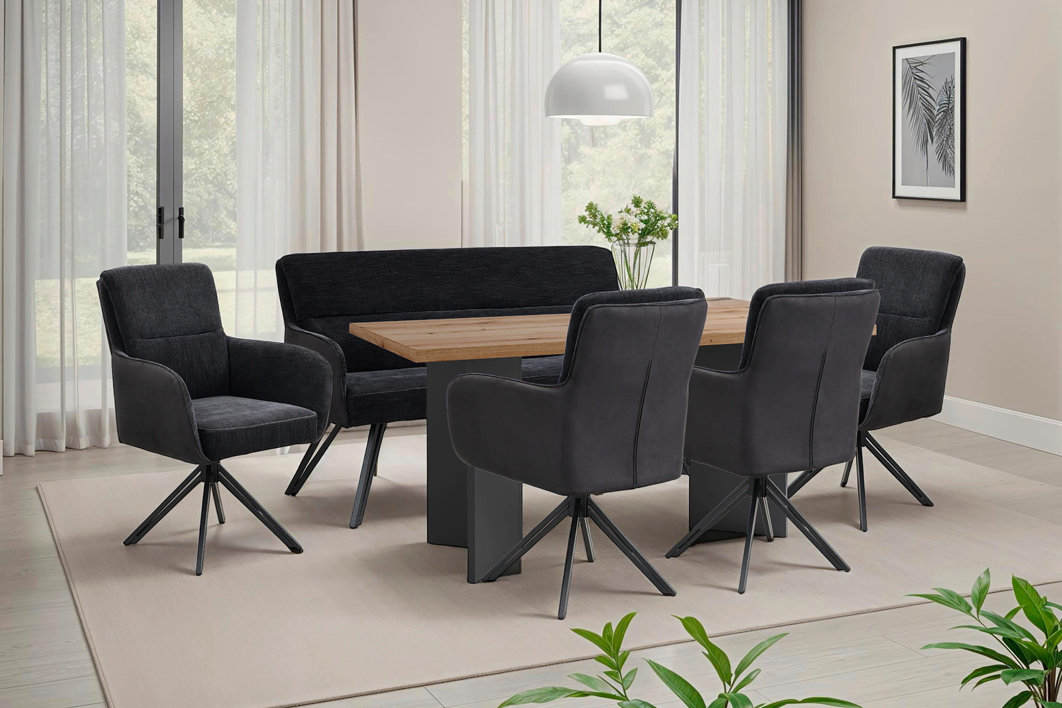 Sitzbank Tino - Schwarz, MODERN, Textil/Metall (160/94/67cm) - MID.YOU