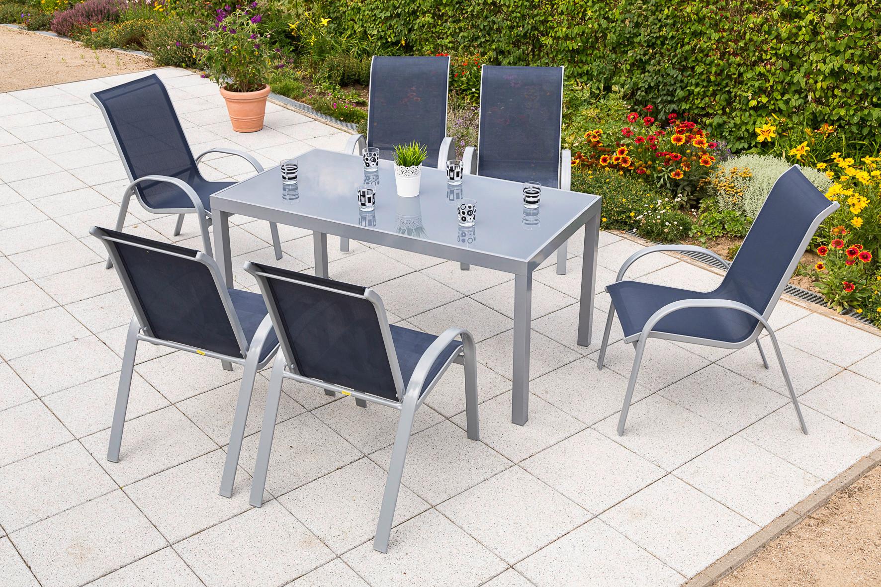 Gartenmöbel Set 7-Tlg. Amalfi aus Metall/Textil - Blau/Silberfarben, MODERN, Textil/Metall - Gardenson