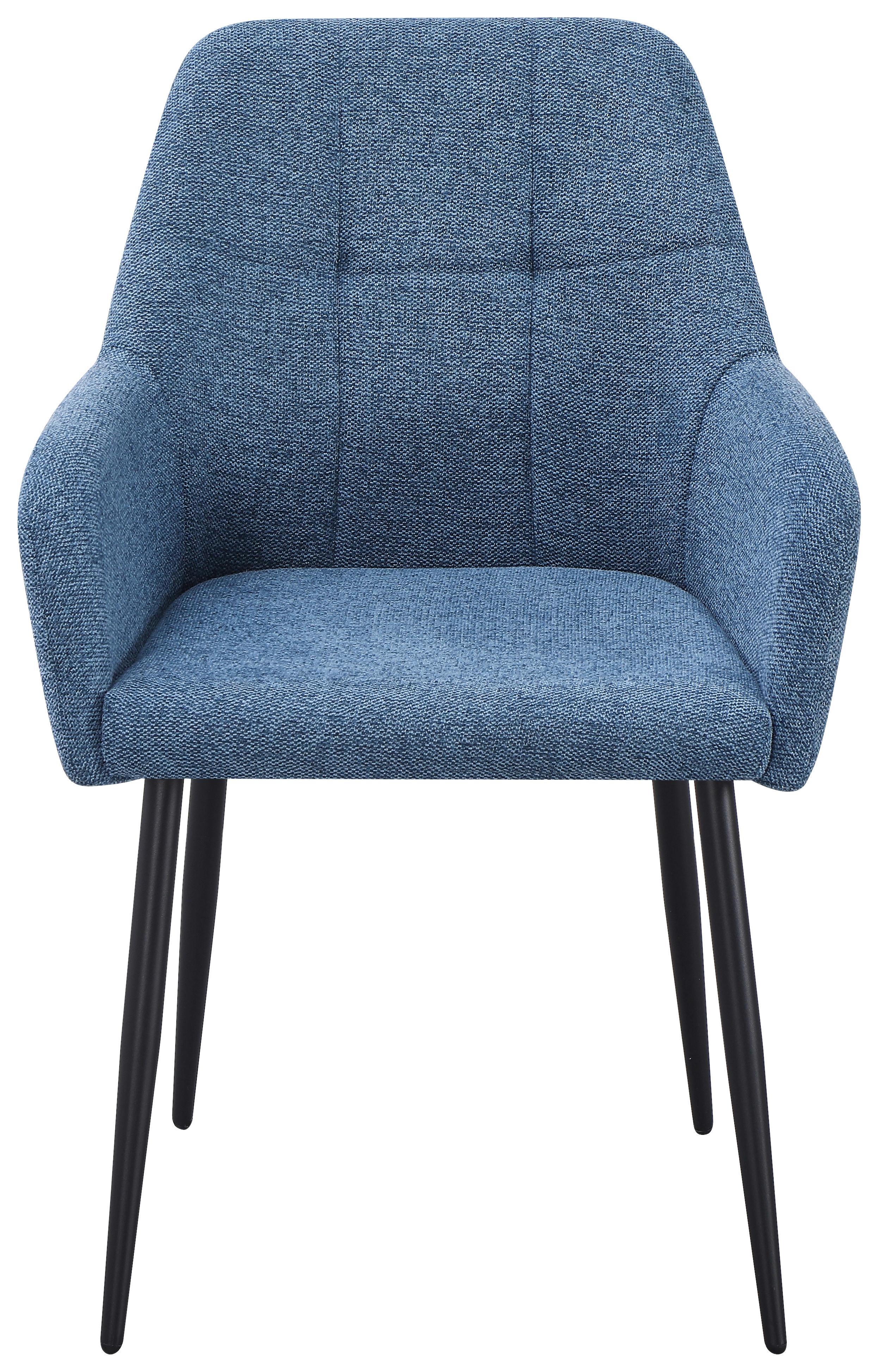 Armlehnstuhl Joe II Leinenoptik Blau - Blau/Schwarz, KONVENTIONELL, Textil/Metall (58/86/61cm)