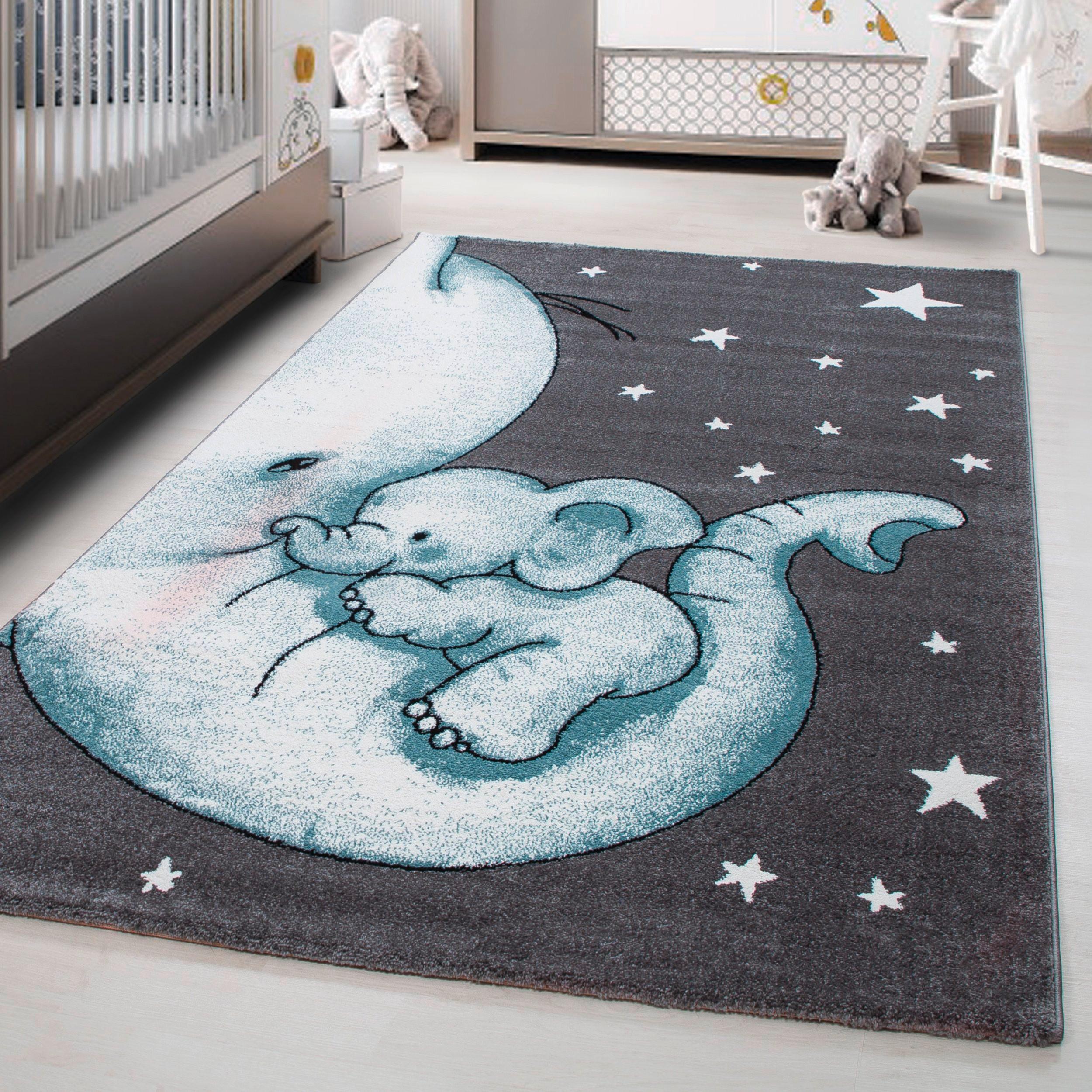 Kinderteppich Elefant Blau/grau/weiß Kids 120x170 Cm - Blau/Weiß, Trend, Textil (120/170cm)