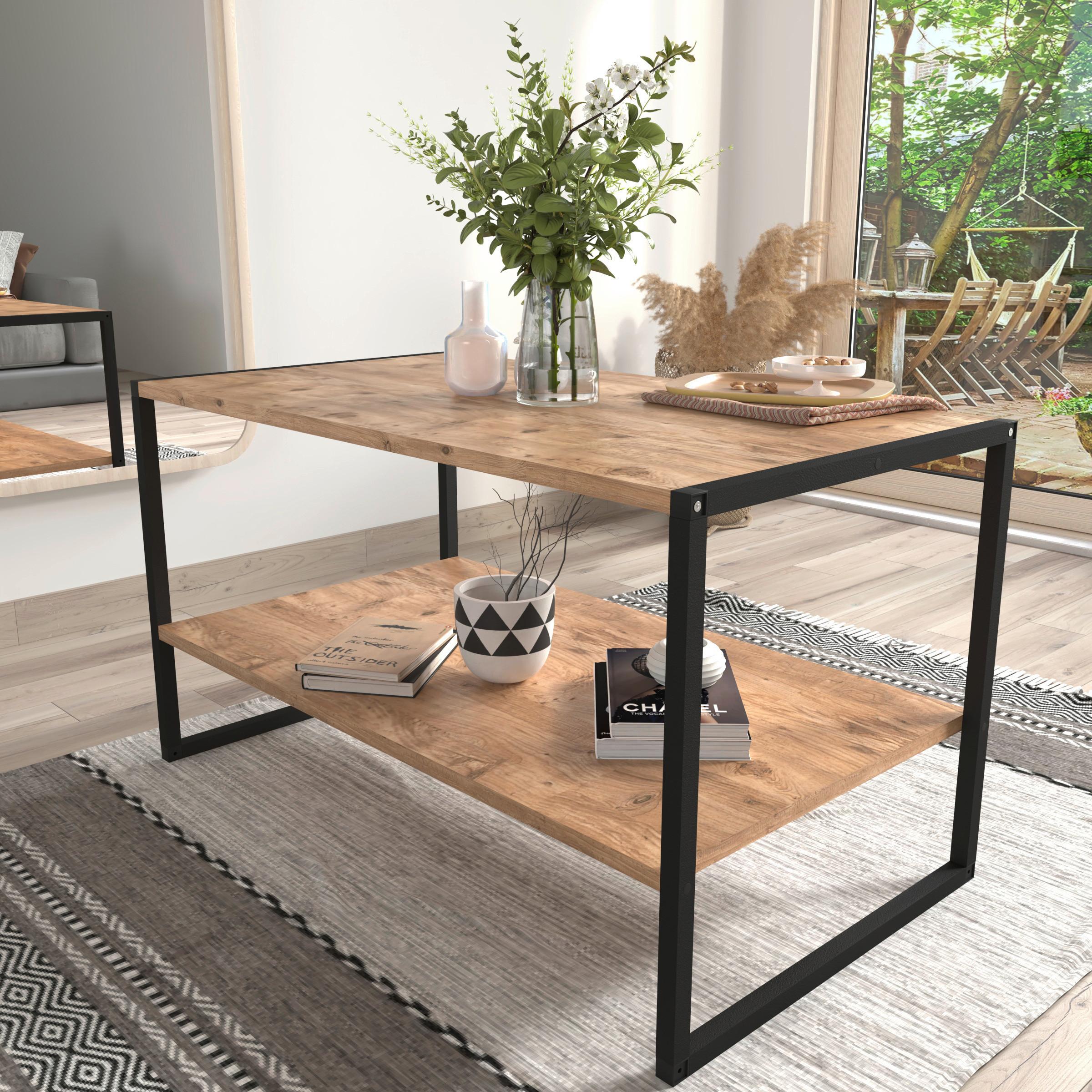 Couchtisch Insasi Honigeiche Dekor Schwarz - Honigeiche/Schwarz, Design, Holzwerkstoff/Metall (90/50/50cm) - MID.YOU