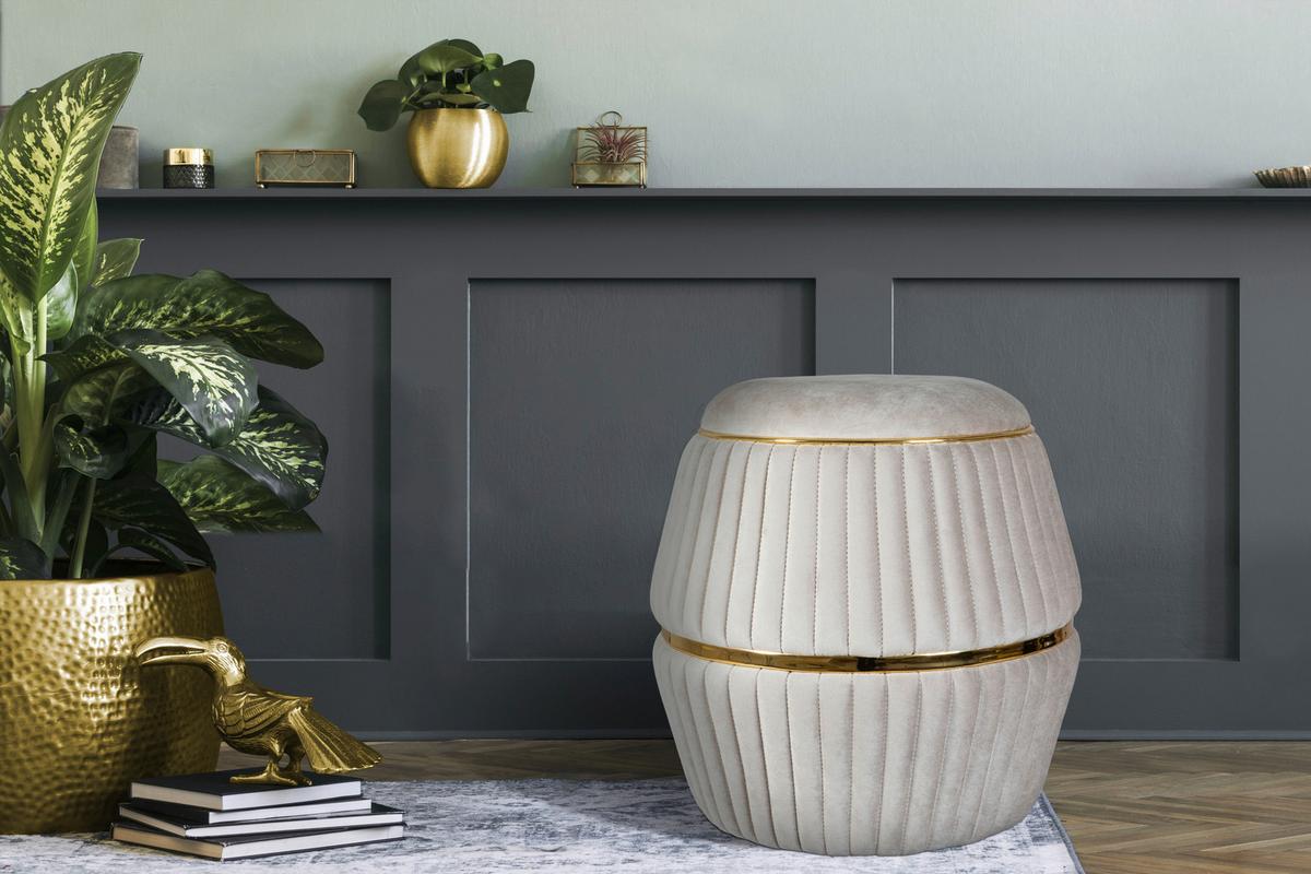Hocker Doric 225 Goldfarben/Taupe D: 51,5 cm - Taupe/Goldfarben, Design, Textil (51,5/53cm) - Kayoom
