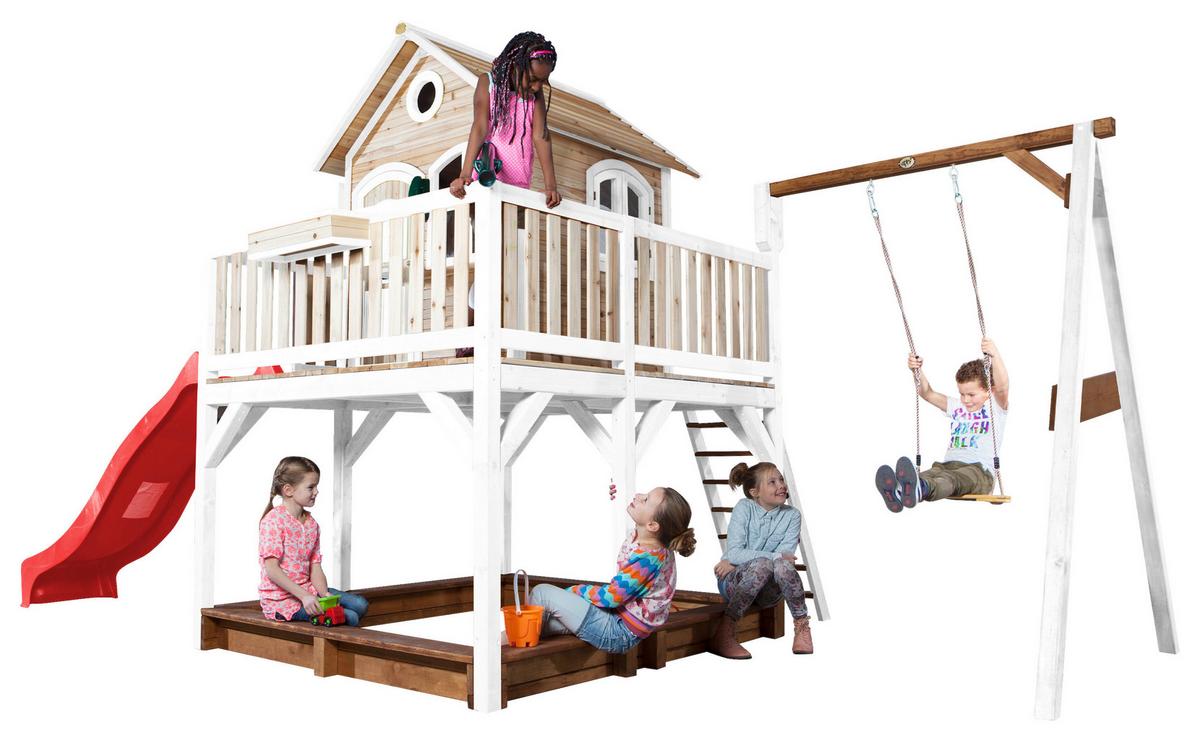 Spielturm A030.152.21 - Rot/Braun, KONVENTIONELL, Holz/Kunststoff (541/291/277cm) - Ambia Garden