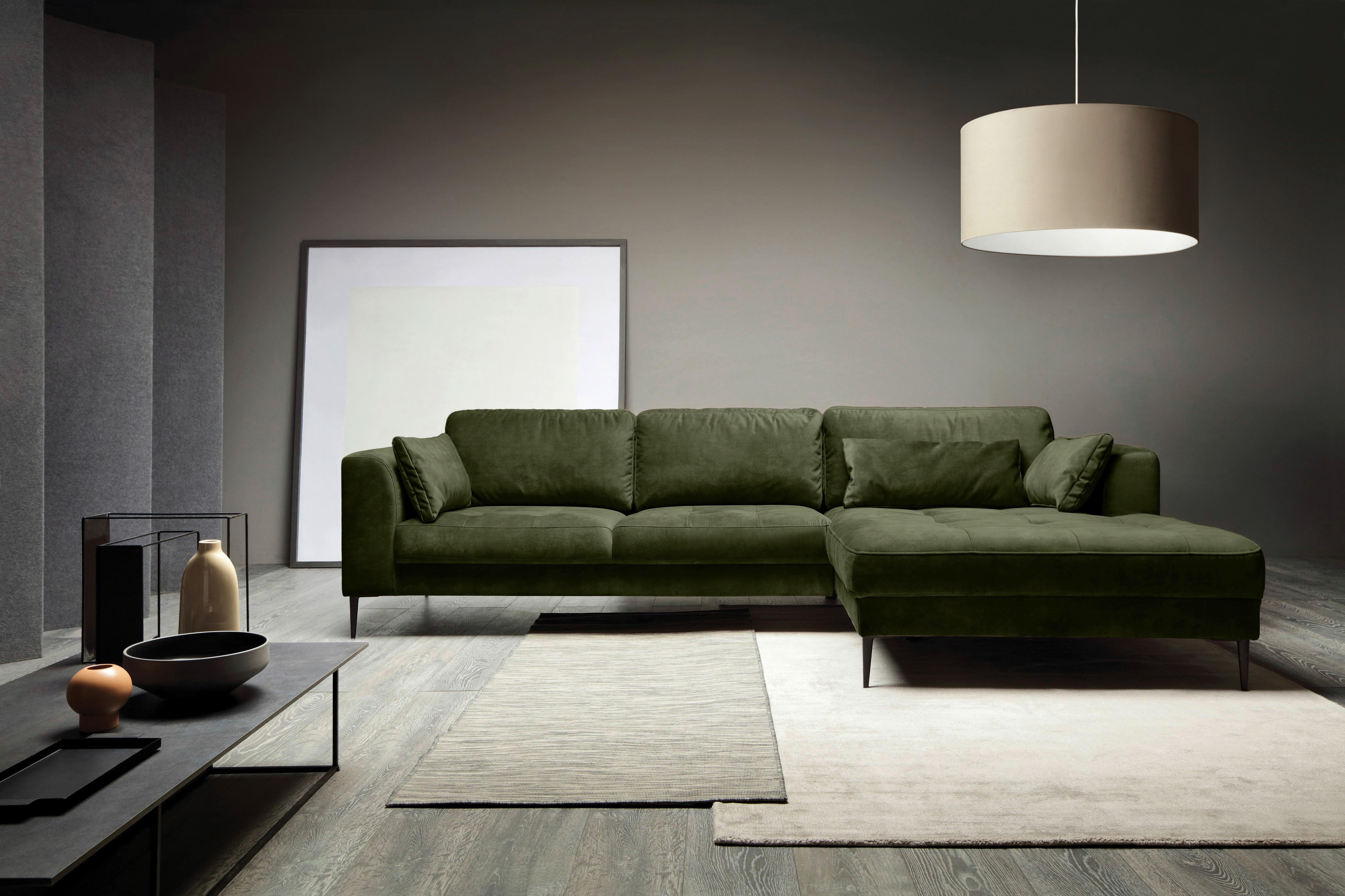 Eckschlafsofa Luzi - Dunkelgrün/Schwarz, MODERN, Textil (280/168cm) - Trendmanufaktur
