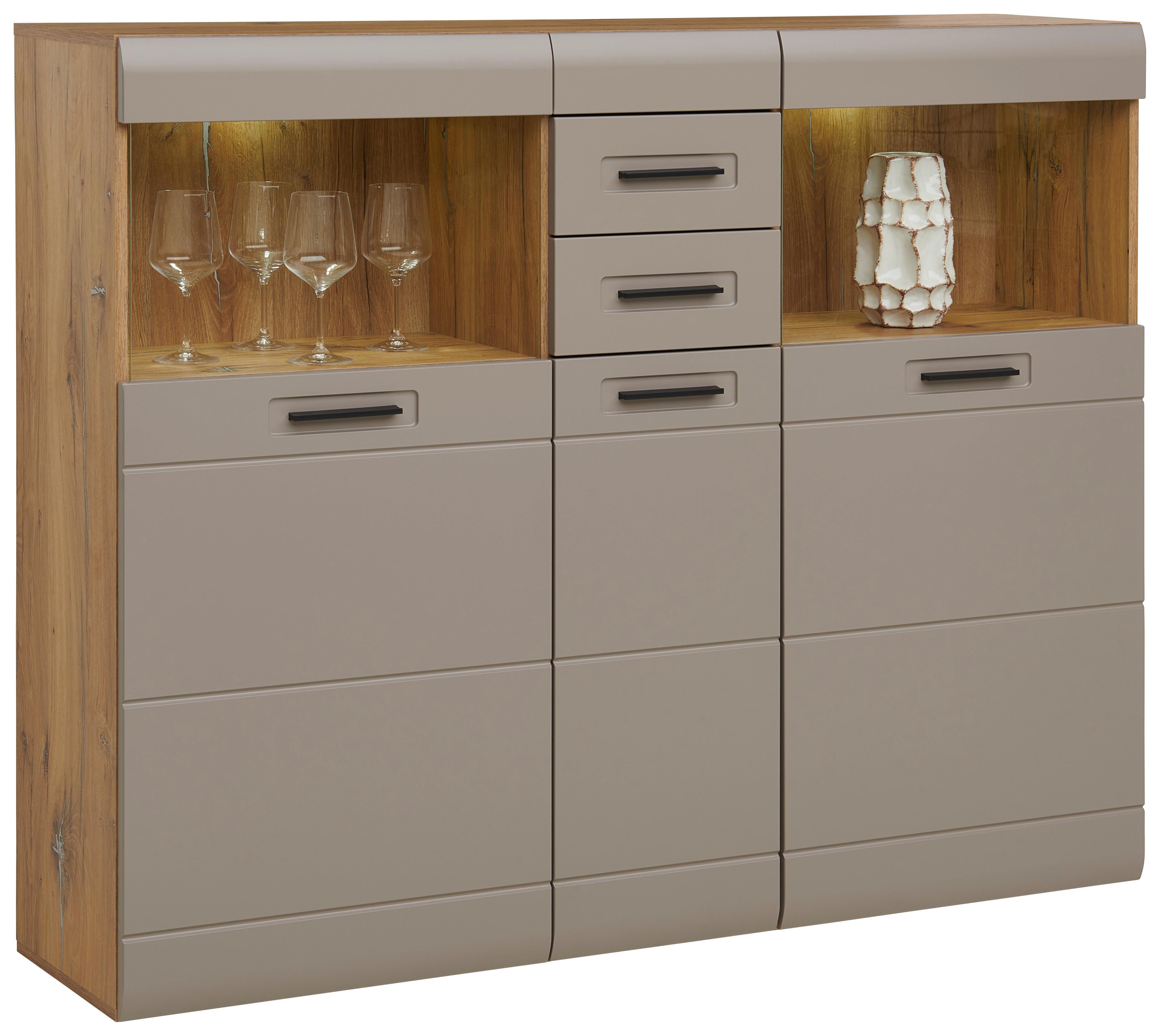 Highboard mit Glaselementen B: 154,9 cm Basalt/Eiche Dekor - MODERN, Glas/Holzwerkstoff (154,9/127,3/37,1cm) - Luca Bessoni