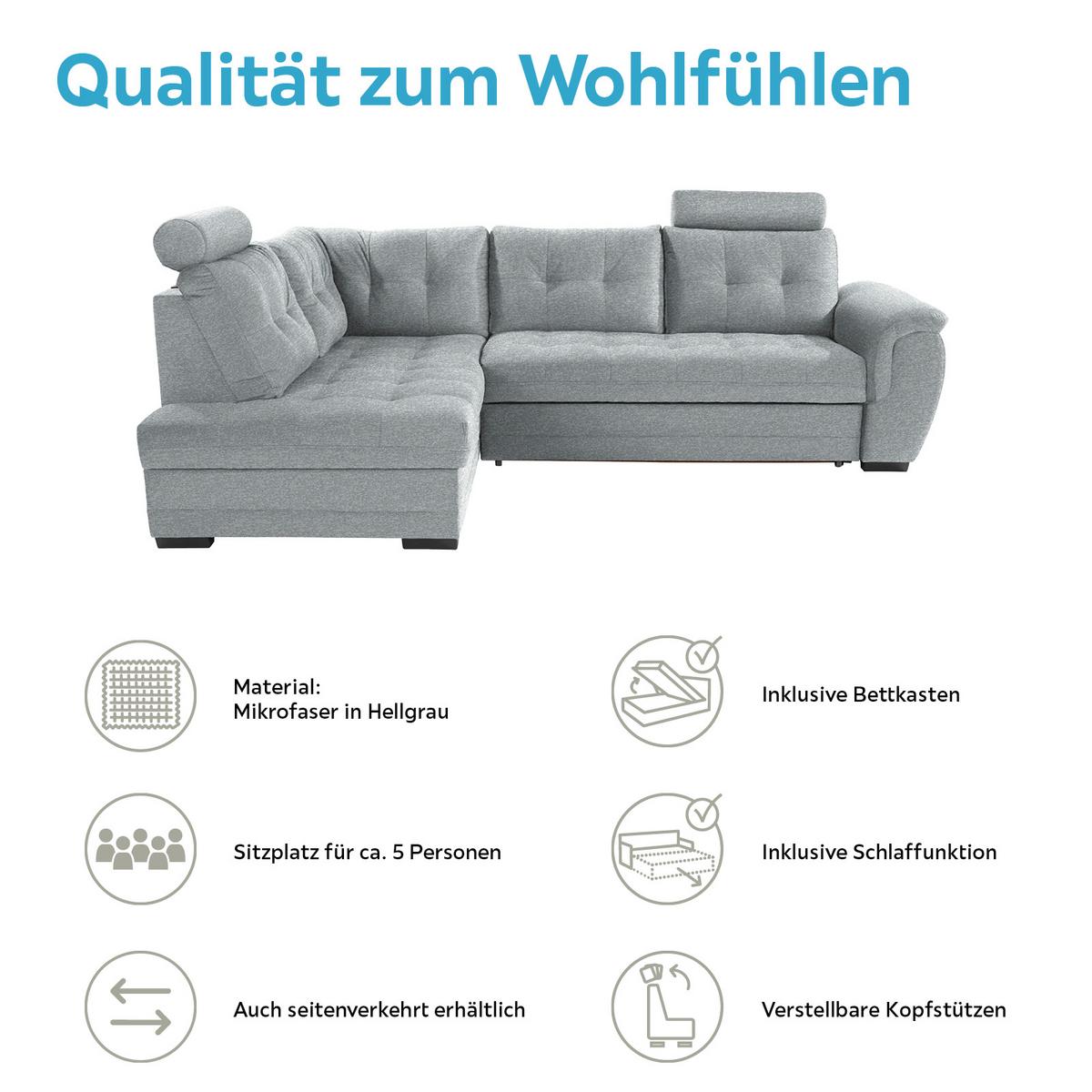 Ecksofa mit Schlaffunktion + Bettkasten Falco, Webstoff - Dunkelbraun/Hellgrau, KONVENTIONELL, Textil (183/251cm) - Ondega