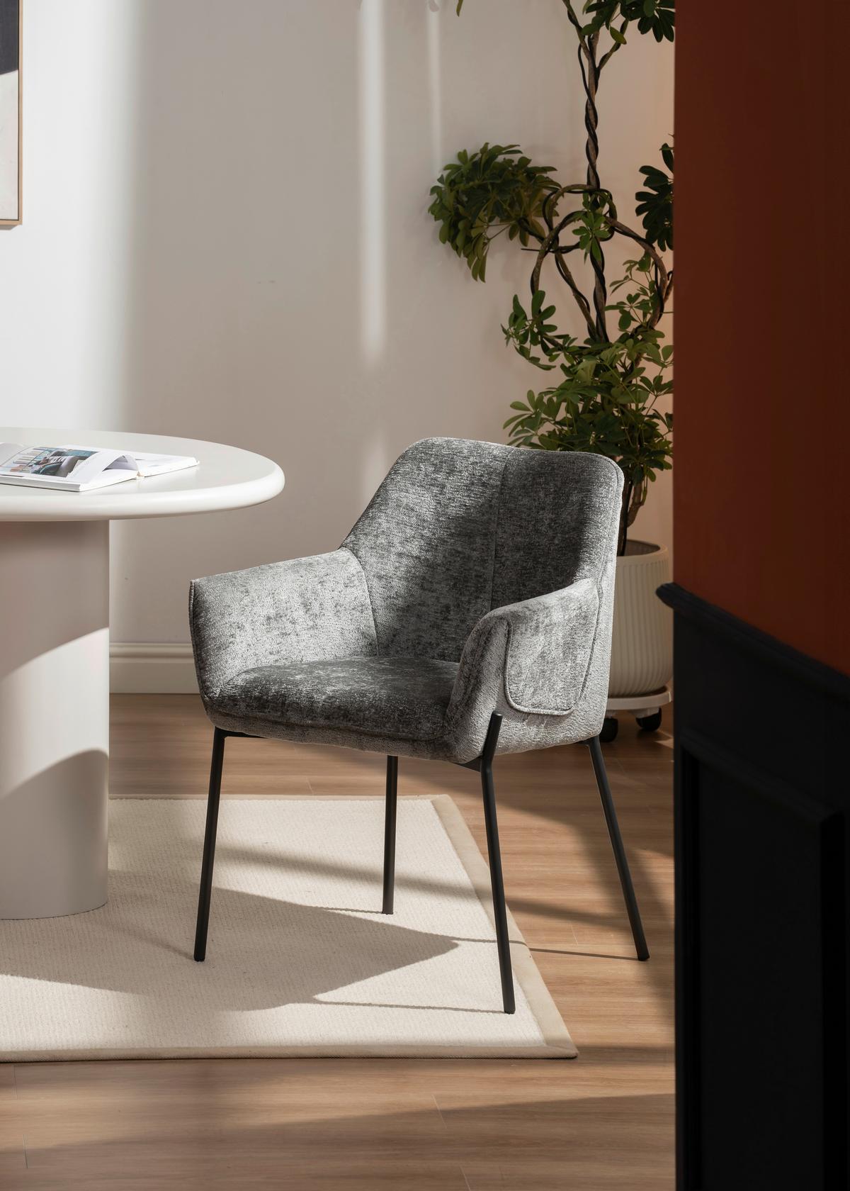 Armlehnstuhl Alea Chenille Grau, B: 62 Cm - Dunkelgrau/Grau, MODERN, Holz/Textil (62/83/62cm) - MID.YOU