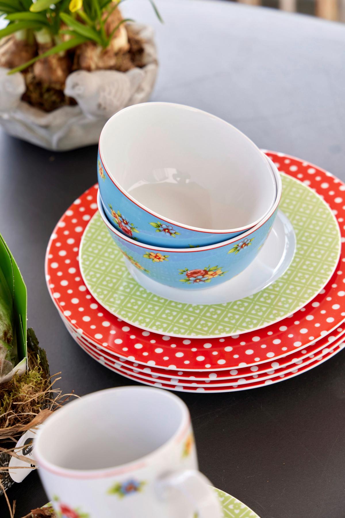 Kombiservice Porzellan 4 Personen Geschirr Set - Blau/Gelb, Keramik (32/31,5/33cm) - Creatable