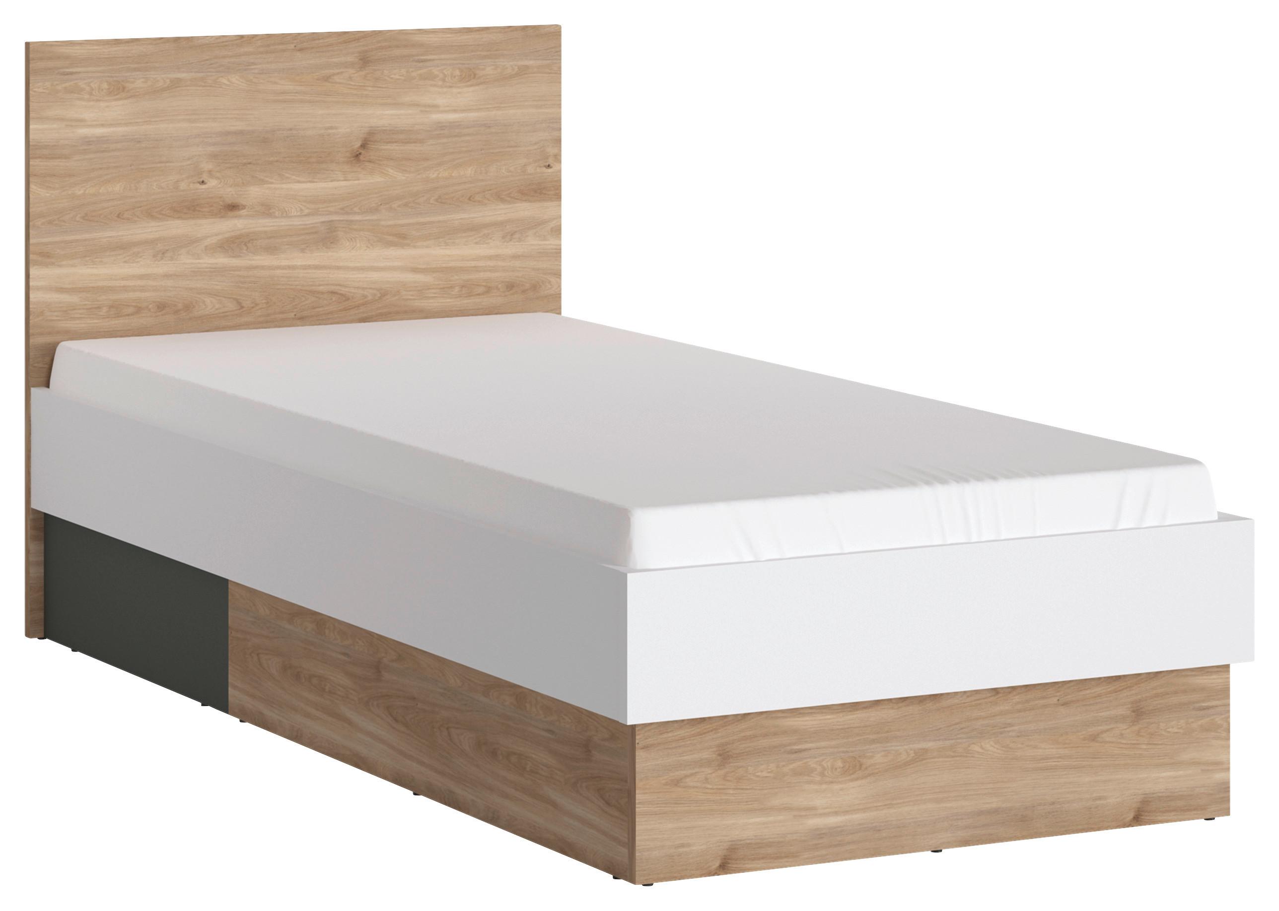 Postel TWENTY 90x200,dekor bílá/grafit/dub - bílá/barvy dubu, Moderní, kompozitní dřevo/plast (90/200cm) - Modern Living