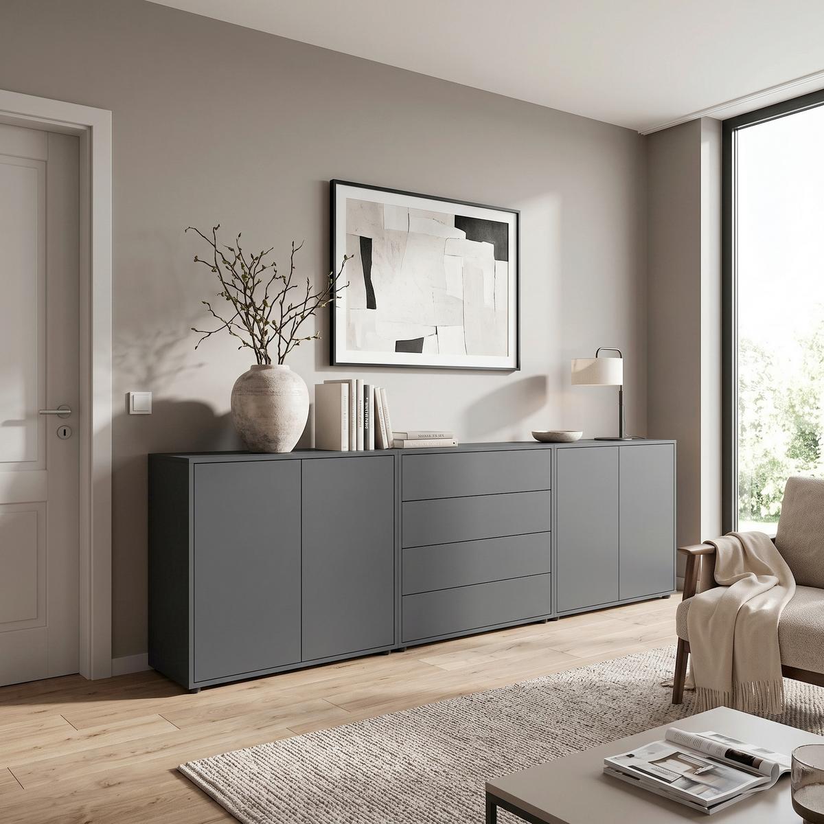 SIDEBOARD Mailand 5 B: 237 cm Weiß - Anthrazit/Schwarz, MODERN, Holzwerkstoff (237/73/33cm) - MID.YOU