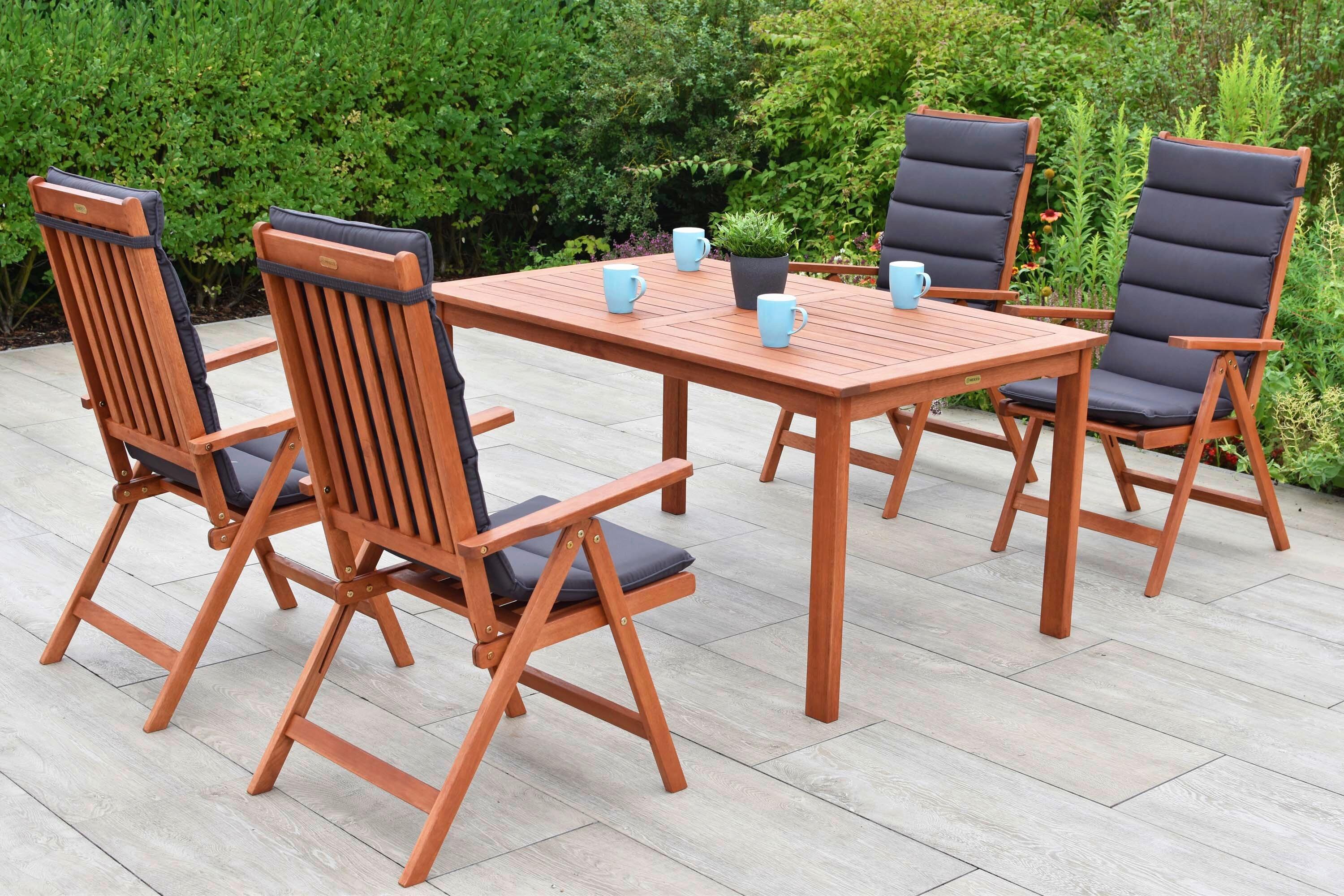Gartentischgruppe Vitoria 5--Teilig. aus Holz mit Auflagen - Eukalyptusholzfarben/Grau, KONVENTIONELL, Holz/Textil - Gardenson