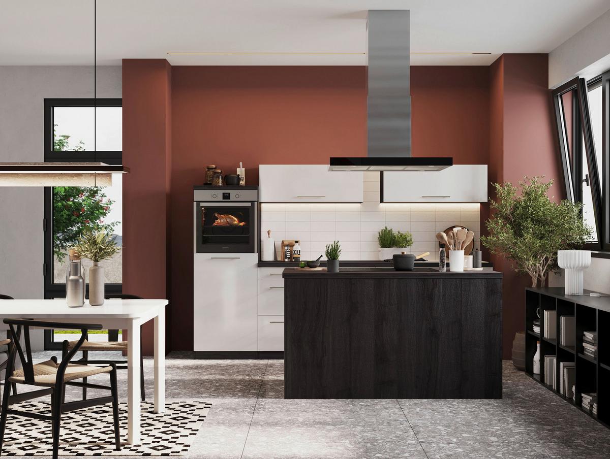 Küchenzeile Premium Mit Geräte 280 Cm Grau/weiß + Kochinsel - Weiß/Grau, Basics, Holzwerkstoff (280/160cm) - Respekta